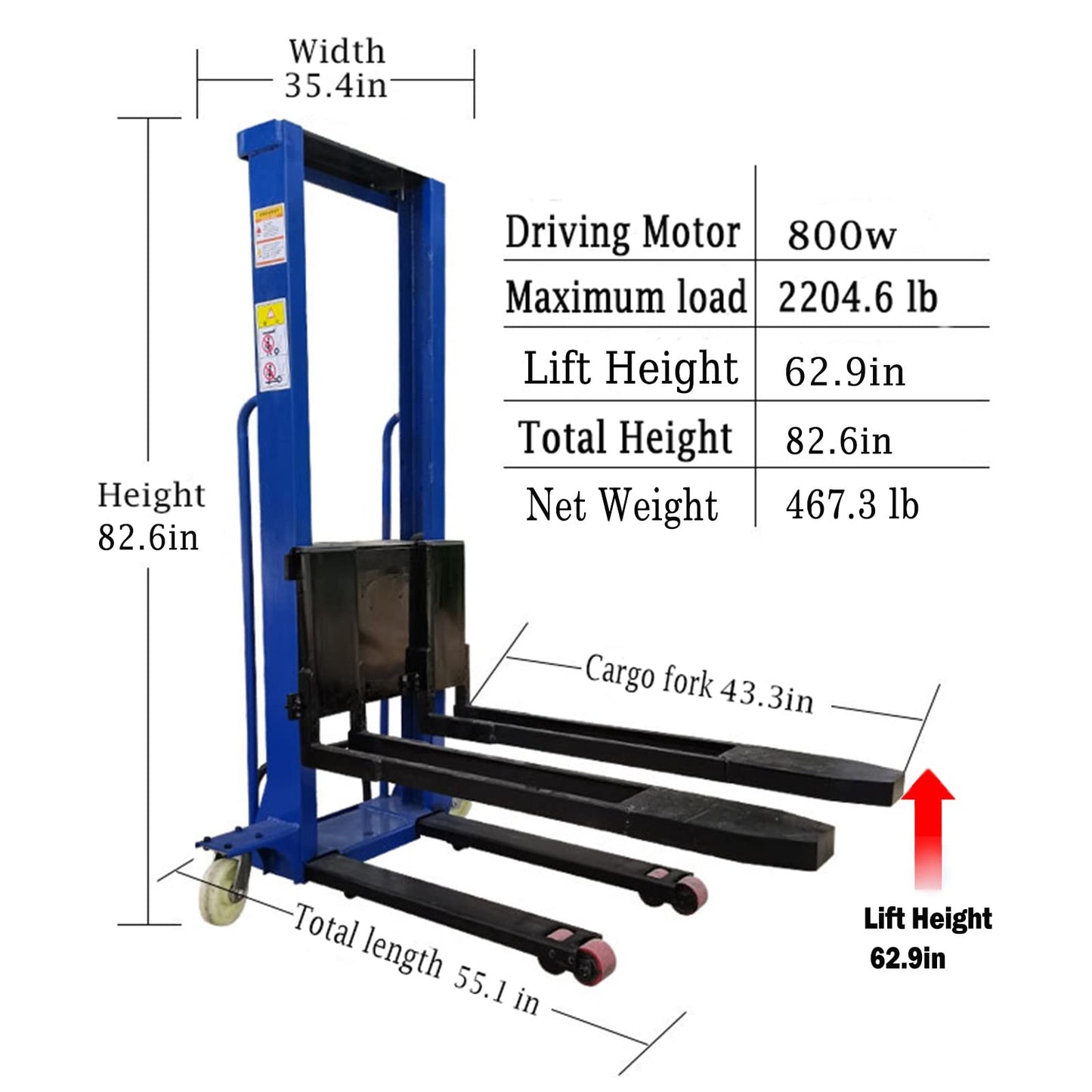 Handling Tools- Semi Electric Forklift Pallet Stacker Hand Truck,Hydraulic Portable Material Lifts Pallet Jack Lift with Remote Control, 1500lbs Capacity 51" /63" Lift Height Adjustable Forks