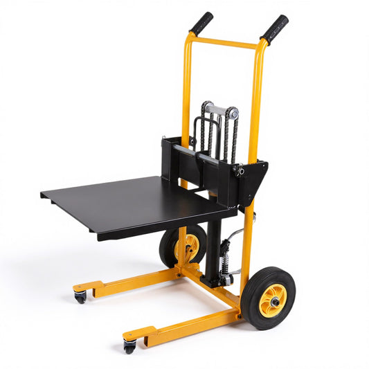 Foldable Hydraulic Material Lift Winch Stacker, 450 Lbs 35.8" Max Lift w/ 9" Wheels 360° Swivel Casters, Pallet Truck Dolly, Fork Lift Table Cart, Pallet Jack, Removable Platform, Adjustable Forks