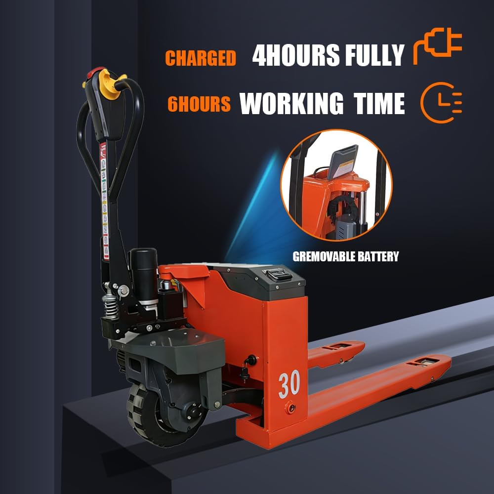 6000lb Full Electric Pallet Lift Trucks for Warehouse & Indoor Use - 46" x 29" Fork, Lithium Battery Powered Pallet Jack, Smooth & Powerful Handling(Red)