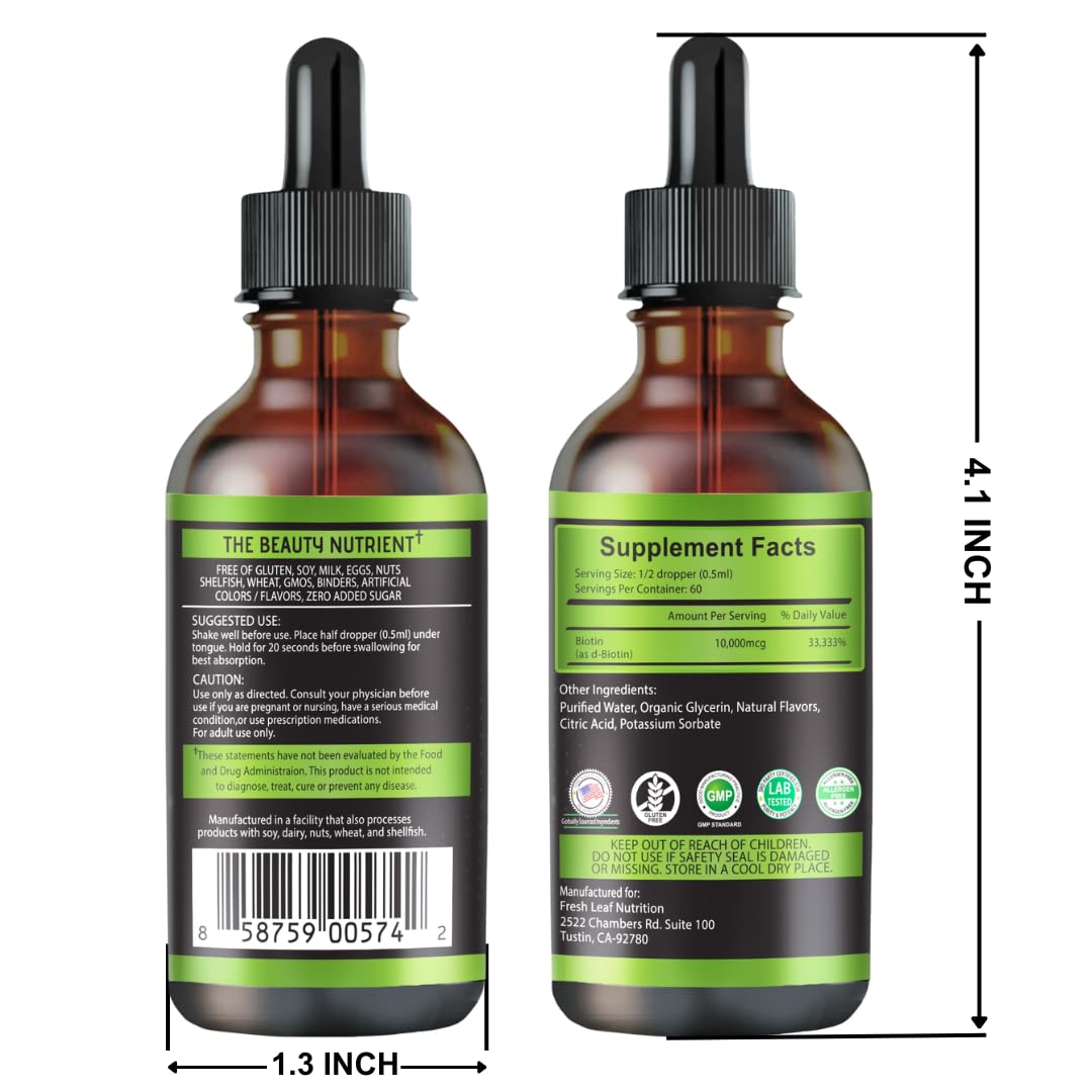 Liquid Biotin 10,000mcg with Organic Berry Flavor - Liquid Drops Biotin for Hair Growth for Women and Men, Supports Strong Nails and Healthy Skin - Extra Strength Vegan Formula | 60 Servings