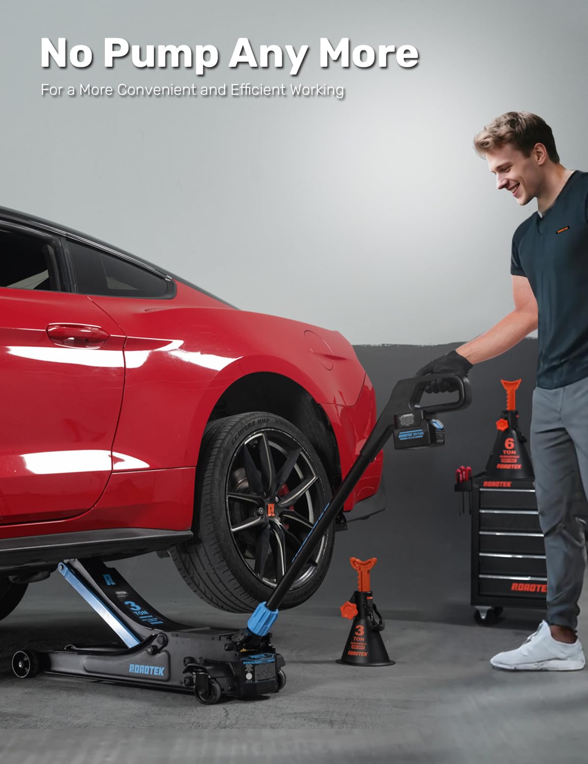 ROADTEK 3 Ton Electric Floor Jack, Low Profile Jack for Quickly Car Lift, Hydraulic Service Jack, 6000 lbs Capacity. Lifting Range 3-3/8" to 24-1/4"(Caster Wheel)