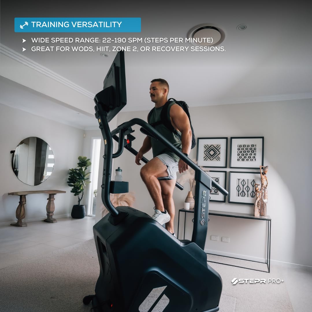 STEPR PRO+ Stair Master with 27" Touchscreen, Commercial Grade Stairmaster Machine for Home, 190 Steps/Min, Resistance Band Attachments, 400 lb Capacity