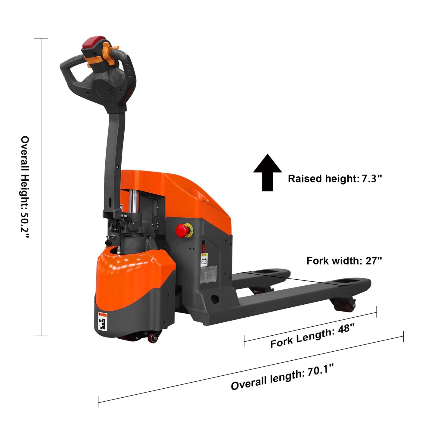 Tory Carrier Electric Pallet Jack Truck 3300 lbs Capacity 48 x 27 Forks Powered Pallet Truck, 6-8 Hours Working Small Size Pallet Lift with Built-Out Charger