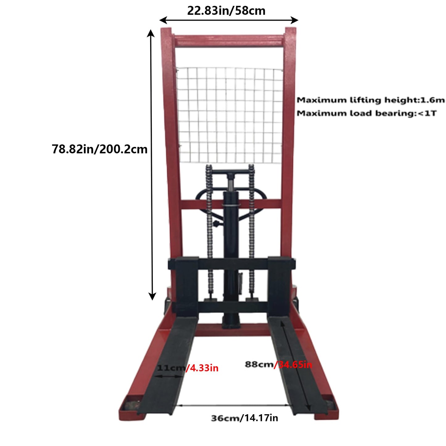 WYDDDARY 2205 lbs/1 Ton Manual Hydraulic Pump Walkie Stacker Forklift Reach Pallet Lift Forklift Truck for Single-Sided Lifting, Hoisting and Carrying