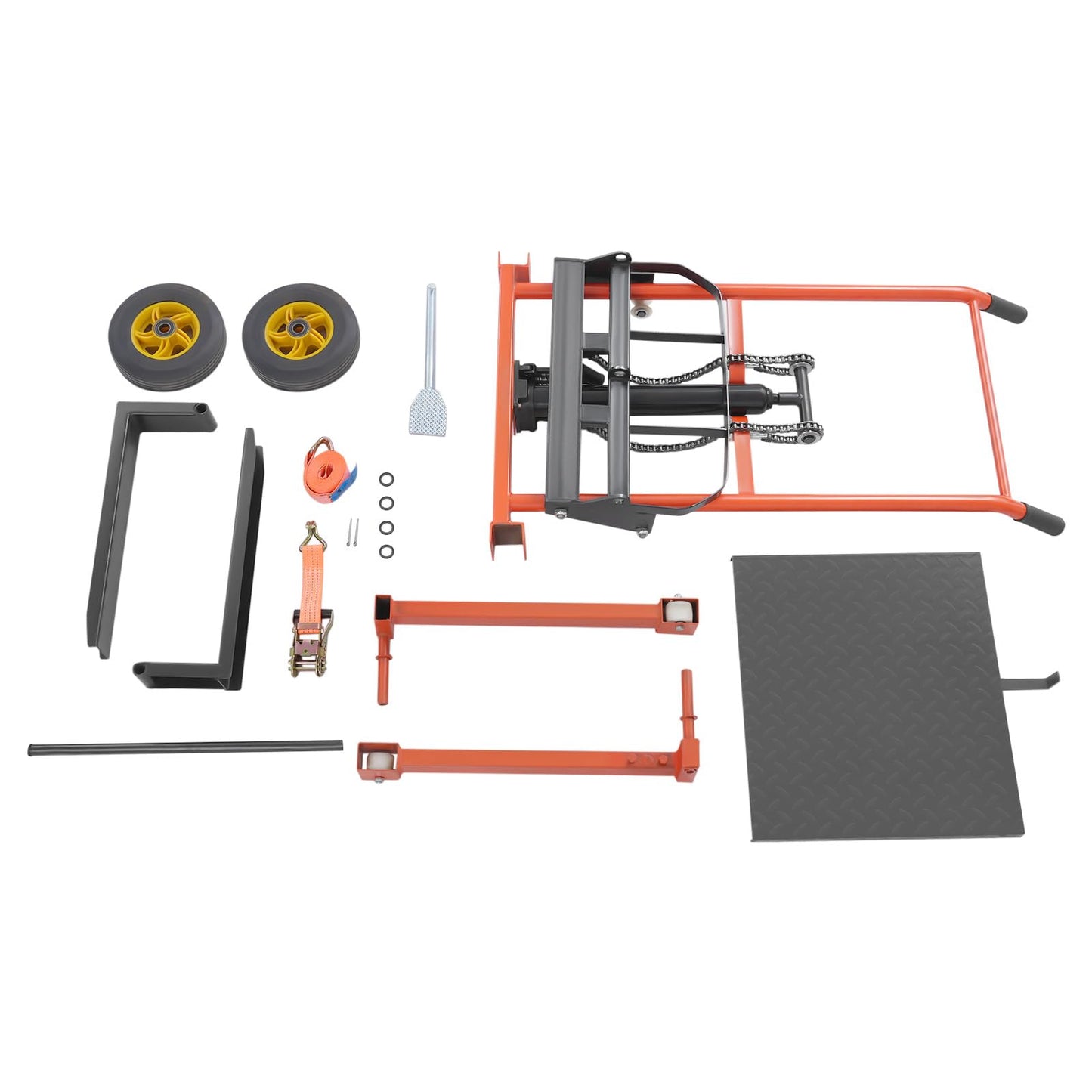 BRICZUNA Hydraulic Material Lift Pallet Truck Dolly Adjustable Forklift Stacker Pallet Jack Hydraulic Material Lift Winch Stacker for Workshops & Warehouses, Tangerine (36" H, Max. Load 577 Lbs)