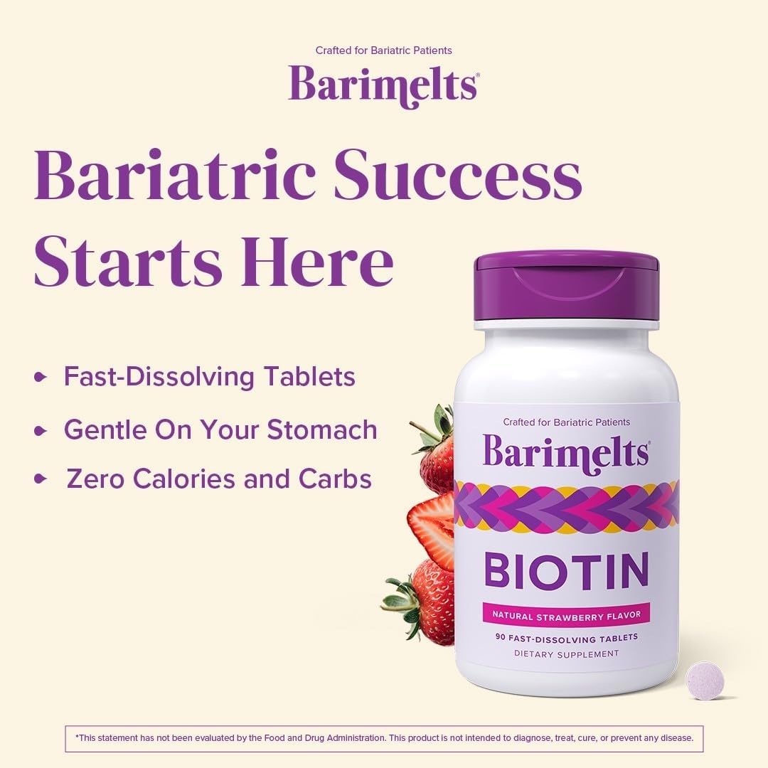 BariMelts Biotin 5000mcg, 90 Fast-Dissolving Tablets (3-Month Supply), Sugar-Free Bariatric Vitamins for Women, Natural Strawberry Flavor