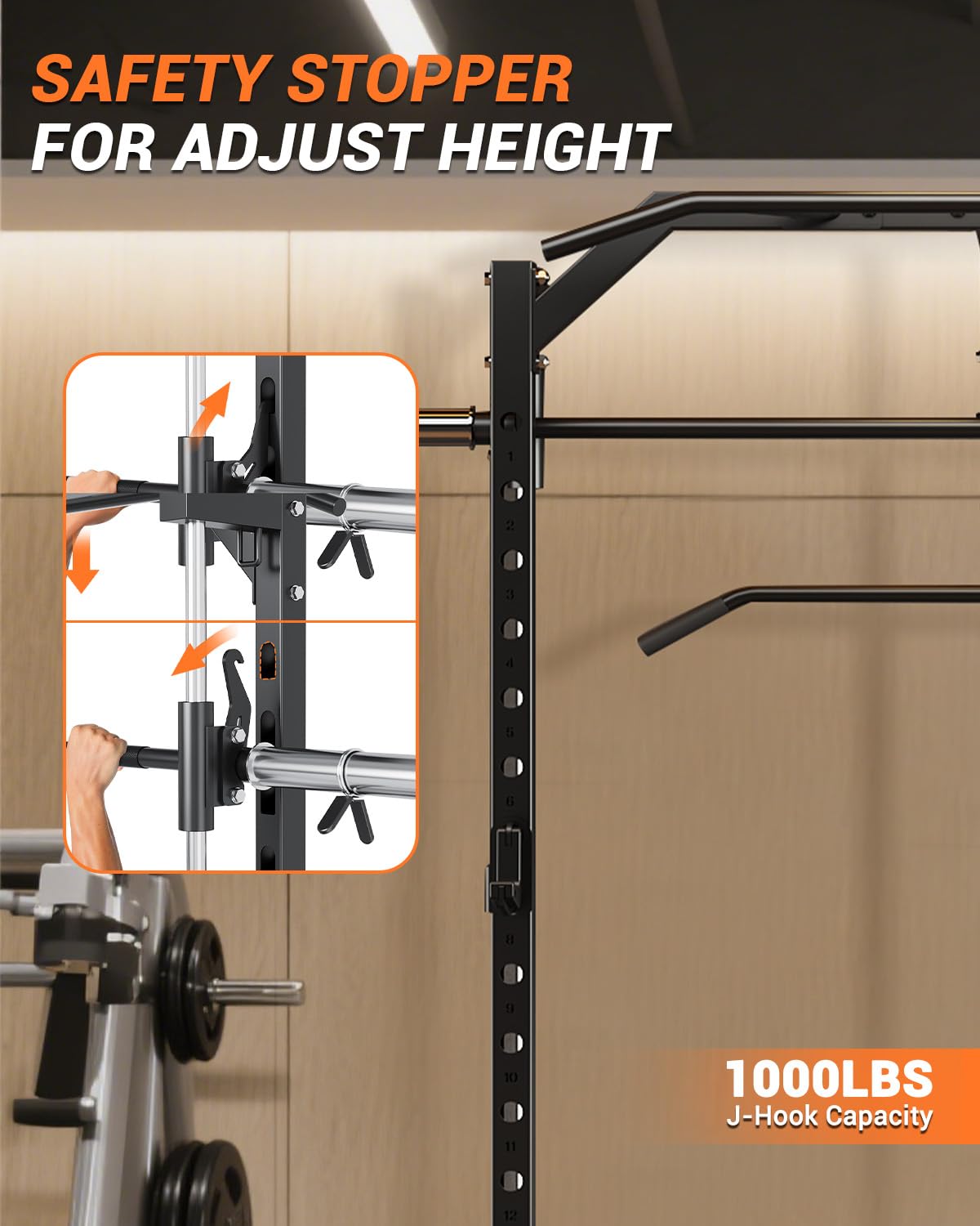 Smith Machine, 1000 LBS Squat Rack for Home Gym, LAT Pulldown Machine, Multifunctional Power Rack, Power Cage for Strength Training