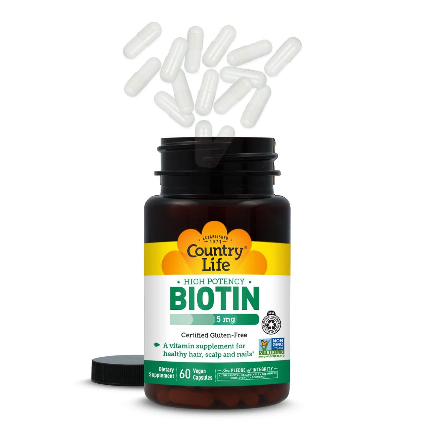 Country Life - Biotin High Potency, 5 mg - 60 Vegan Capsules