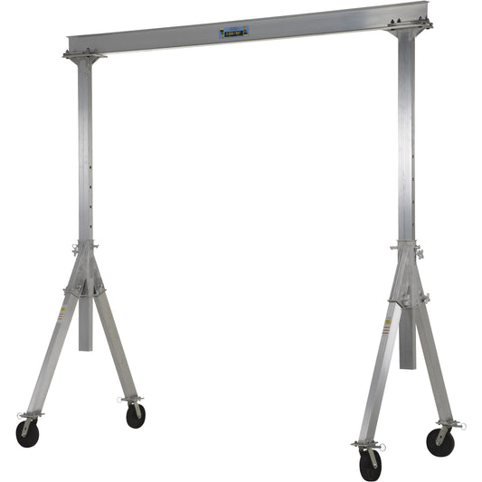 Vestil AHA-2-10-12 Aluminum Adjustable Height Gantry Crane with Glass Filled Nylon Casters 10 Ft. x 8 Ft. 2000 Lb. Capacity Silver