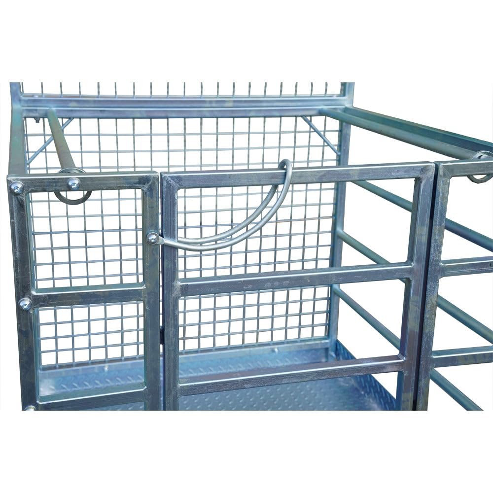 48" x 45" 2-Person Forklift Safety Lift Platform Cage – Heavy Duty Steel Work Basket with Mesh Safety Screen, Toe Boards, Self-Closing Door, Handrails & Fork Pocket Locks, Flatpack or Assembled