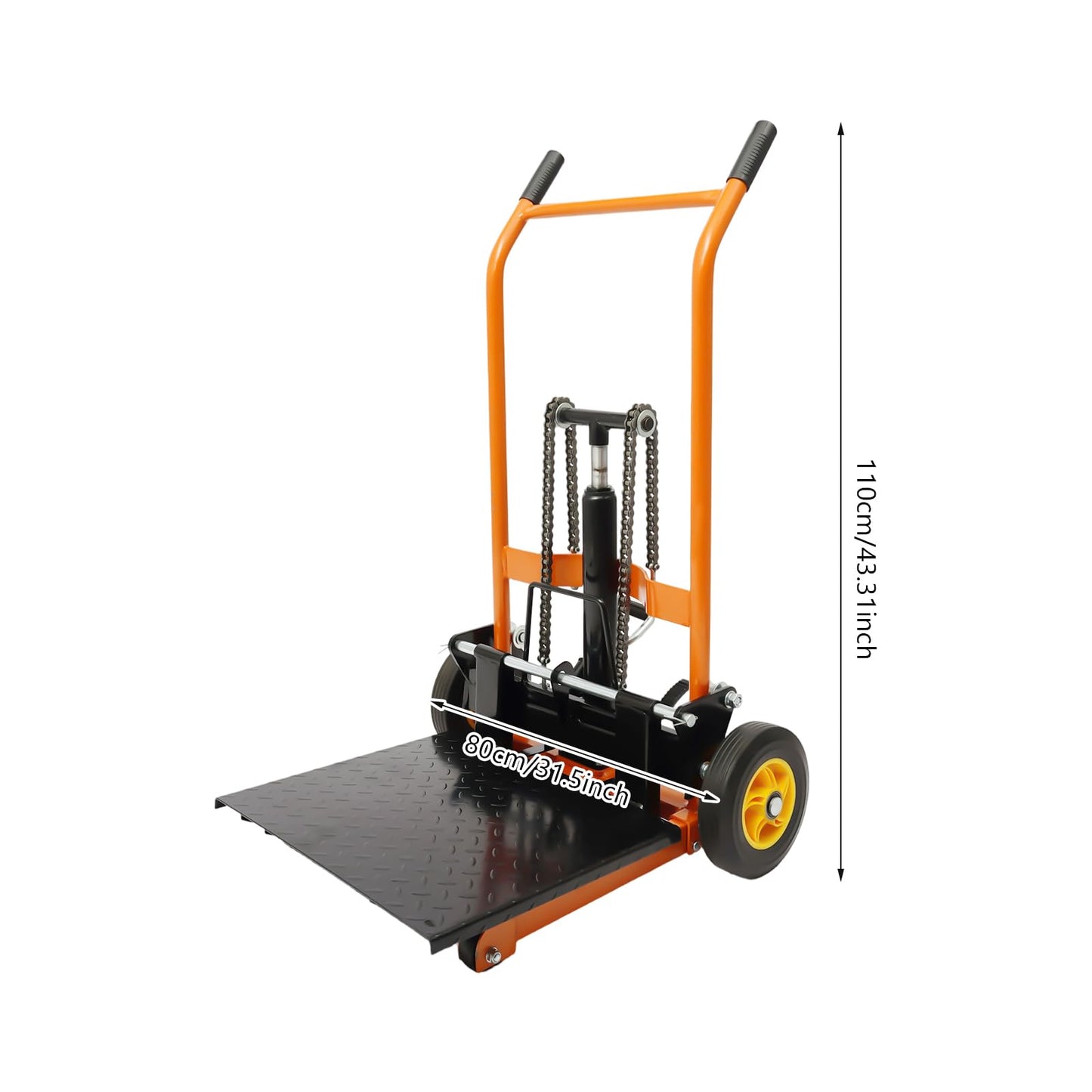 Hydraulic Material Lift Winch Stacker, Pallet Truck Dolly, Adjustable Stacker Fork Lift, 450 Lbs 36" Max Lift with 9" Casters & Straps, Removable Lifting Platform for Warehouse Factory Workshop