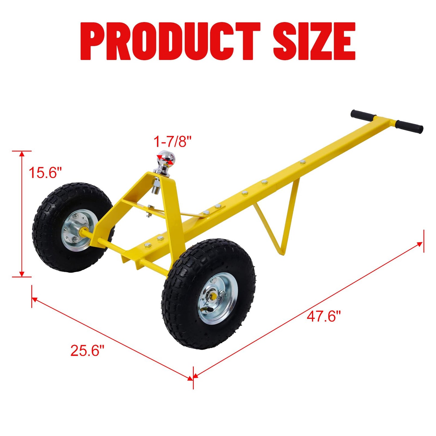 S.Walt 600 LB Load Capacity Trailer Dolly, Heavy Duty 2-Wheel Hand Trailer Mover with 1-7/8" Hitch Ball, Dual 10” Pneumatic Tires for RV, Boat & Utility Trailers, Yellow