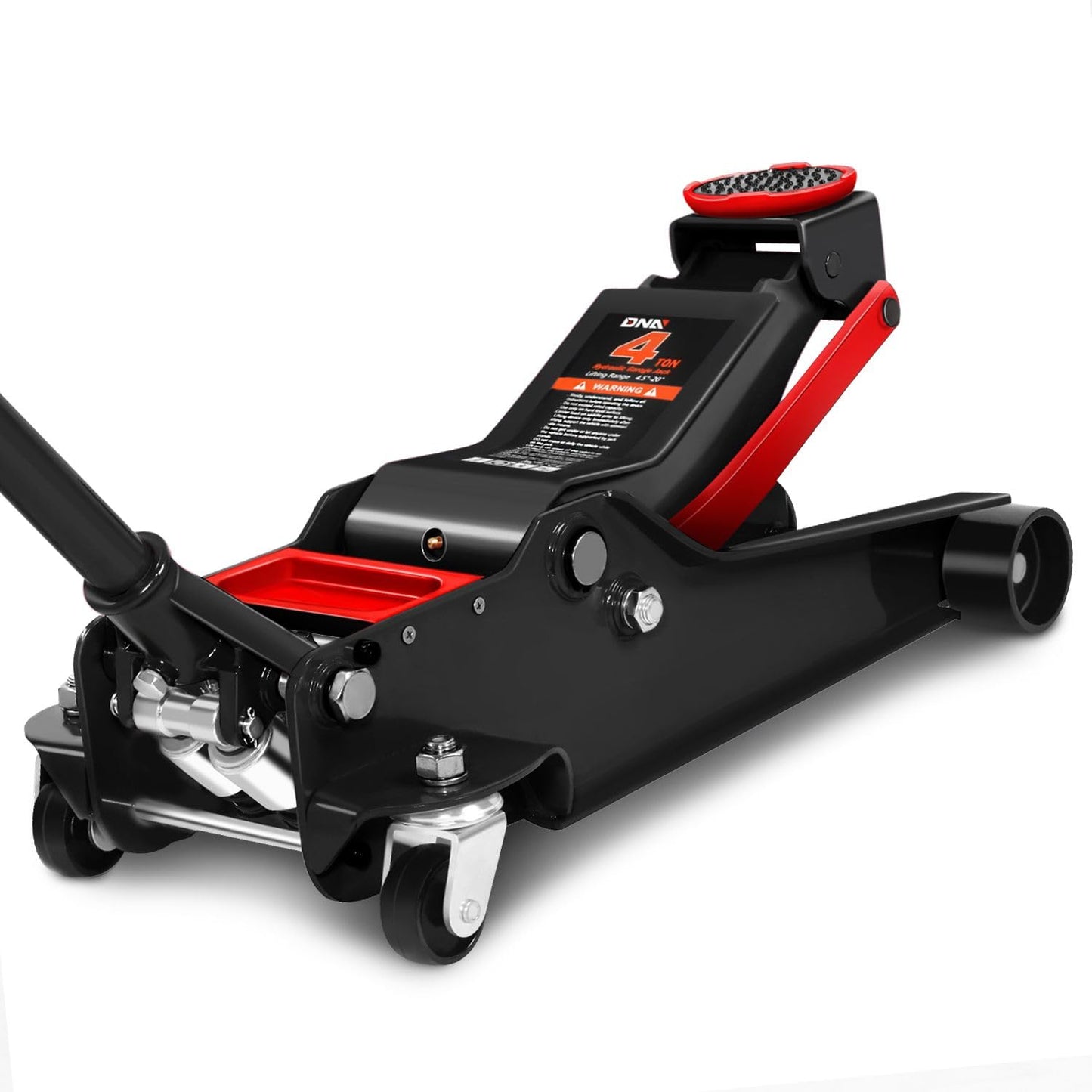 DNA Motoring Floor Jack 4 Ton (8000 lbs) Capacity, Fast Lift Low Profile Hydraulic Trolley Jack, Steel Heavy-Duty Service Car Jack, Lifting Range 4.5"-20", Black, TOOLS-00308-BK