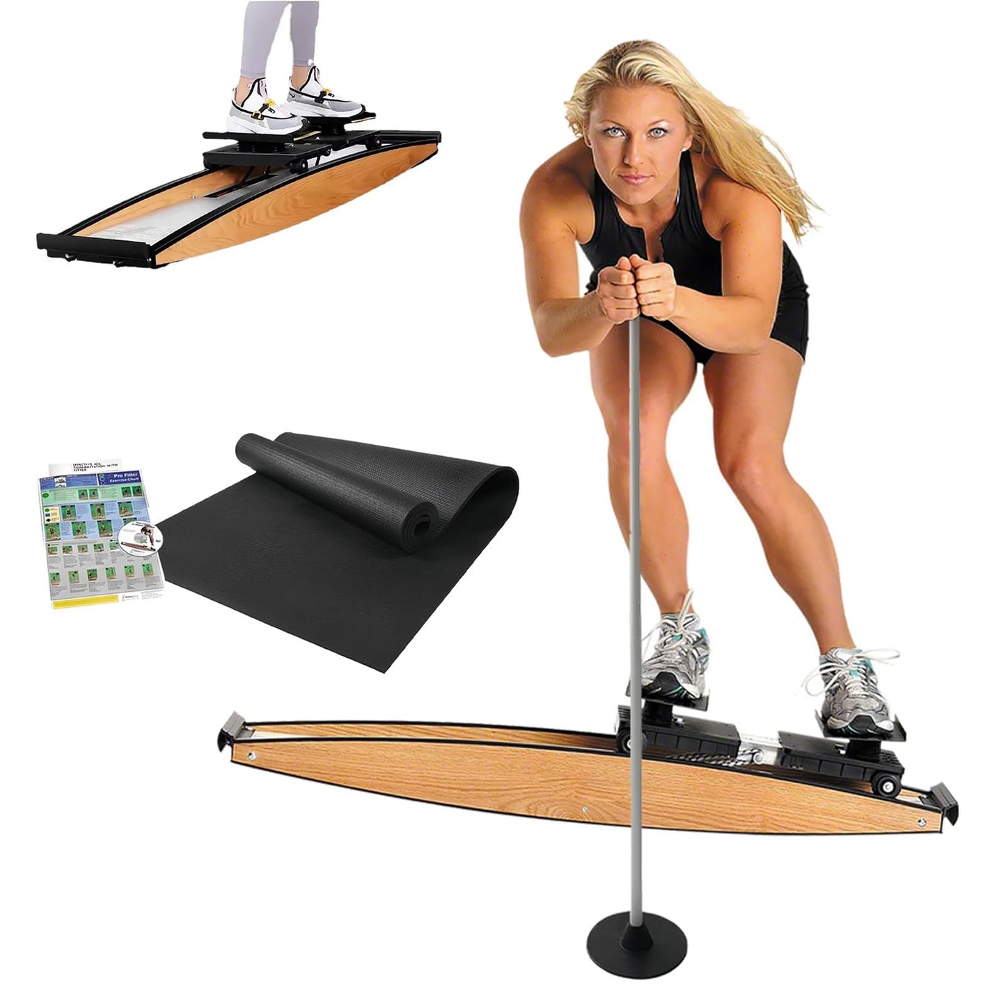QUGURLID Eastnmythet Ski Machine, Indoor Ski Training Simulator, Home Gym Ski Trainer Machine,Ski Leg Trainer w/Ski Poles&Mats