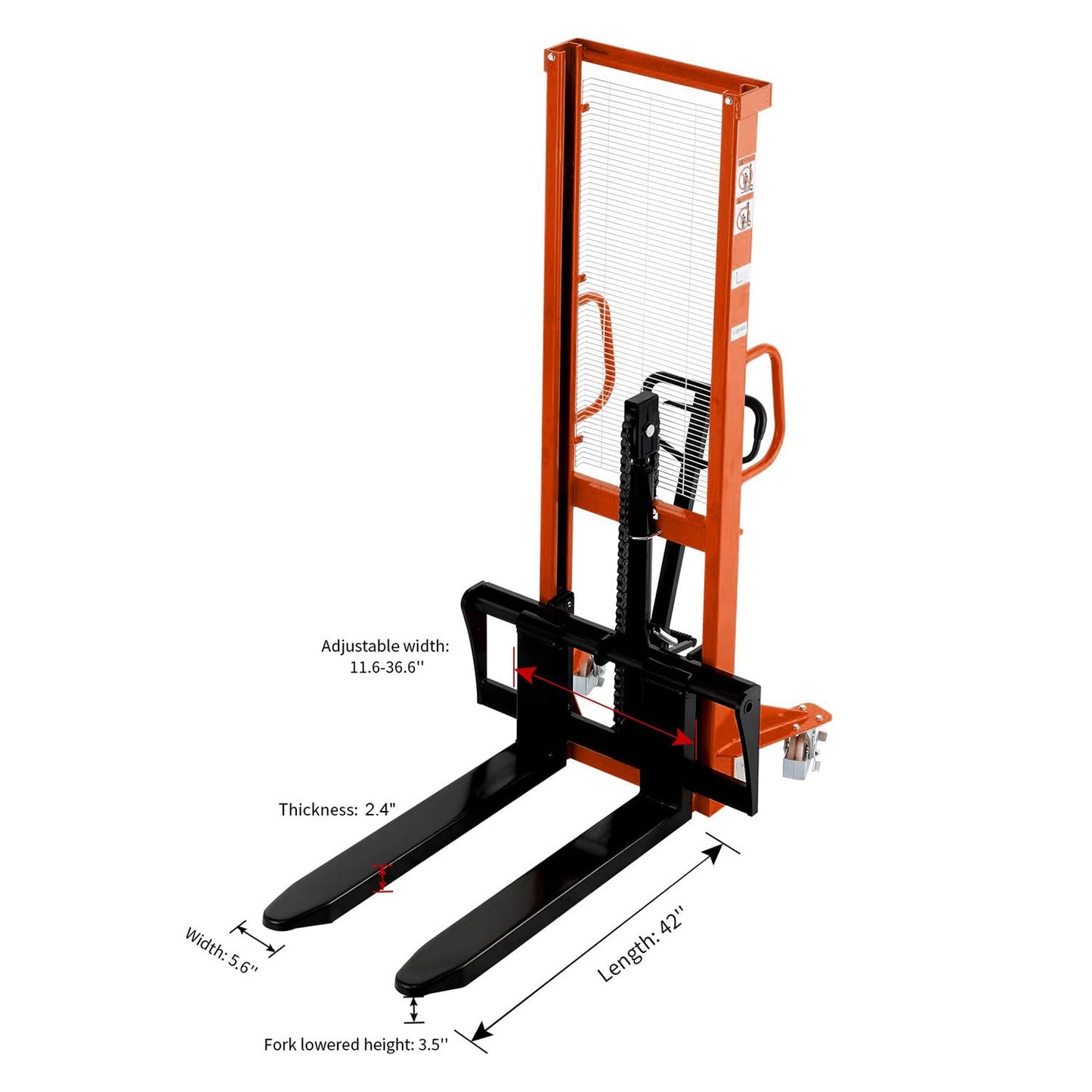 Tory Carrier Pallet Stacker, Material Lift 2200lbs Capacity 63" Lift Height Pallet Lift Truck, Manual Lift Stacker with Adjustable Forks and Fixed Legs for Open Bottom Pallets
