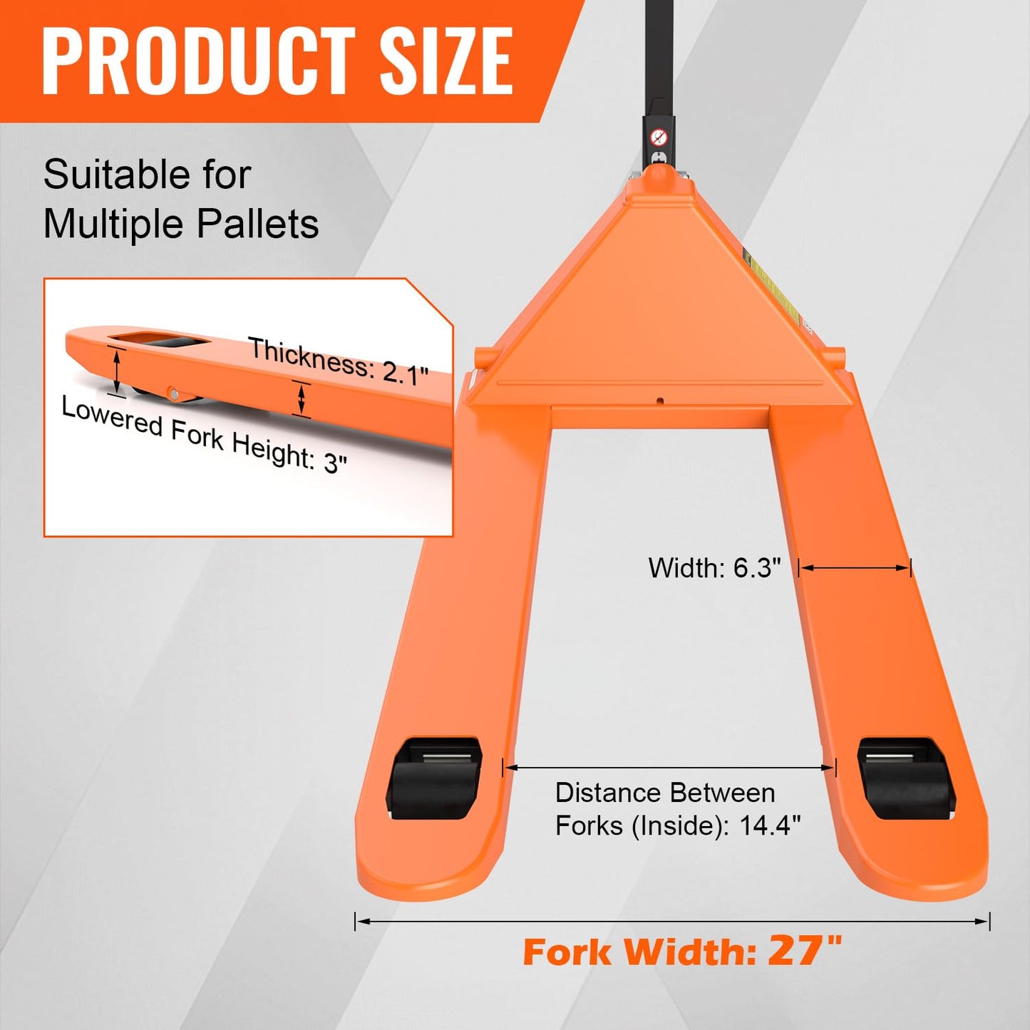 Tory Carrier Manual Pallet Jack 6600 Lb. Capacity, Pallet Truck 48 L × 27 W Fork Size Standard Duty Hand Trucks