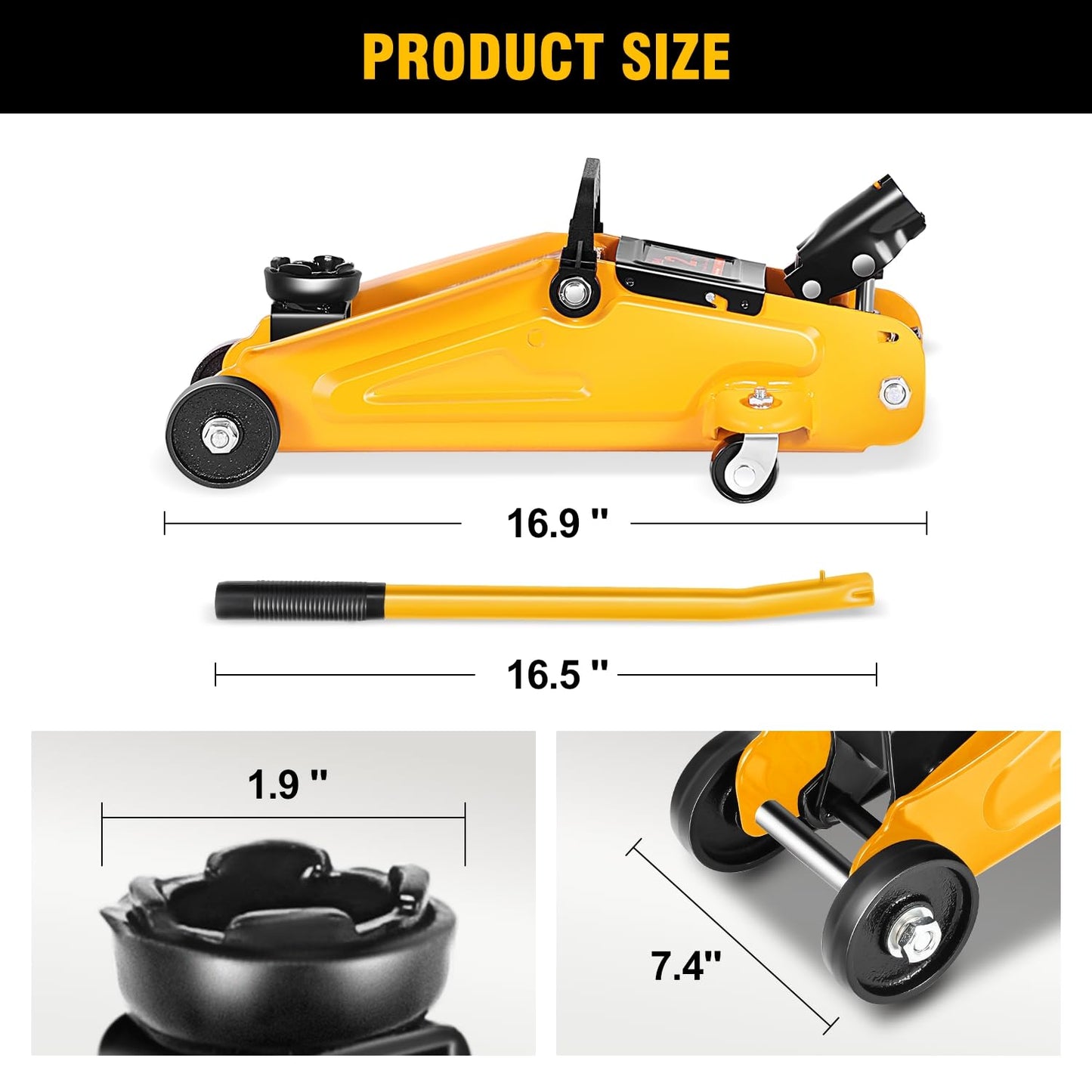 PM PERFORMOTOR Low Profile Hydraulic Trolley Service/Floor Jack Combo with 2 Ratchet Jack Stands, 2 Ton (4000 lbs) Capacity, Orange,PM-TOL-FJ3P-OG