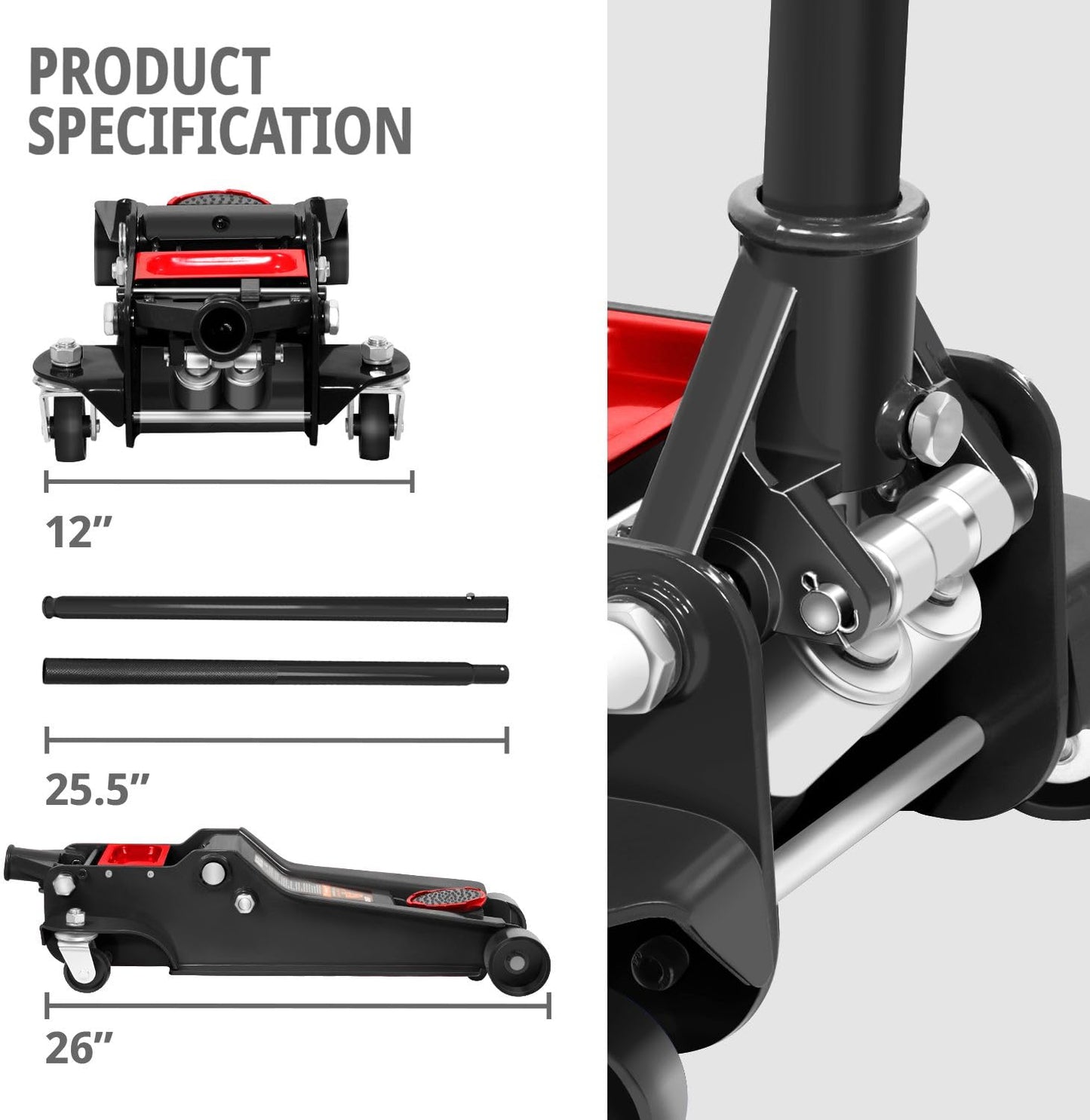DNA Motoring Floor Jack 4 Ton (8000 lbs) Capacity, Fast Lift Low Profile Hydraulic Trolley Jack, Steel Heavy-Duty Service Car Jack, Lifting Range 4.5"-20", Black, TOOLS-00308-BK