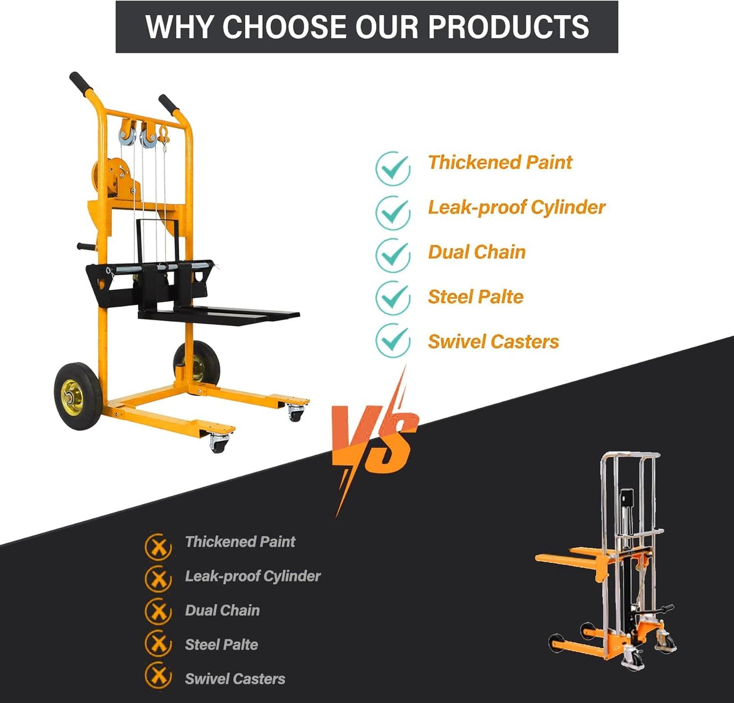 Apollo Material Lift Winch Stacker, Manual Pallet Truck Dolly 440 lbs Capacity, 35.4" Max Lift Swivel Casters Lift Table, Fork Lift with Steel Platform-Yellow