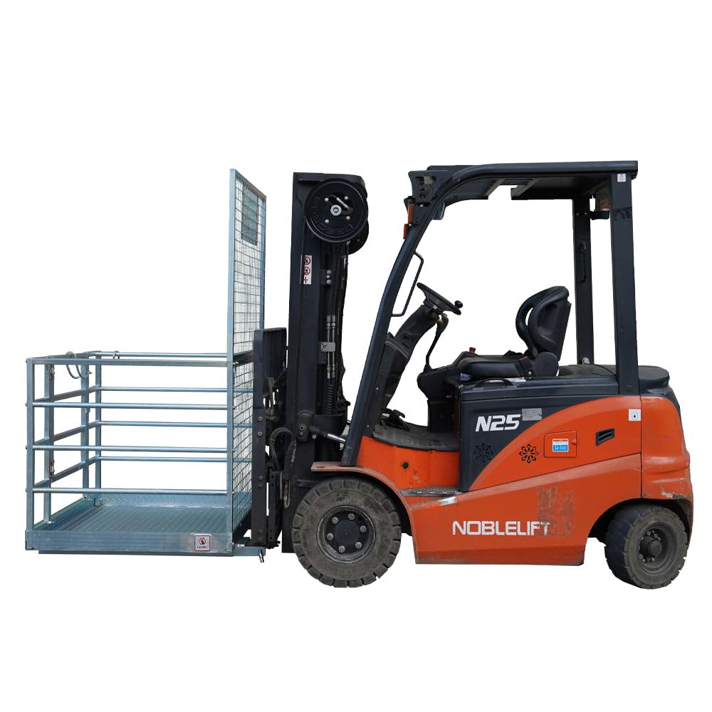 48" x 45" 2-Person Forklift Safety Lift Platform Cage – Heavy Duty Steel Work Basket with Mesh Safety Screen, Toe Boards, Self-Closing Door, Handrails & Fork Pocket Locks, Flatpack or Assembled