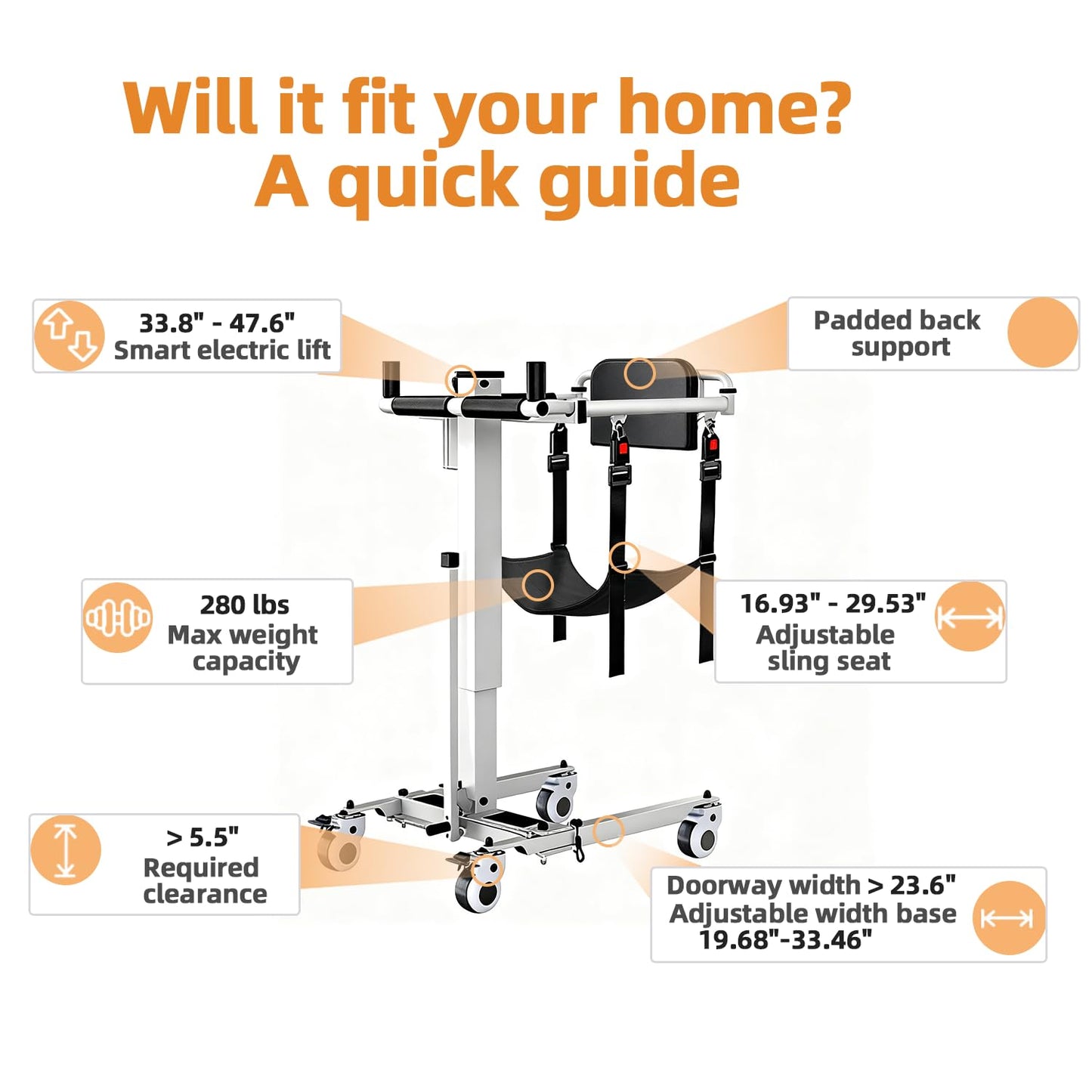 Electric Patient Lifter Transfer Chair, Portable Folding & Transfer Lift for Car, Lift Aid for Disabled, Lift Elderly Seniors from Bed to Wheelchair, Daily Lift and Transport Need for Home Use