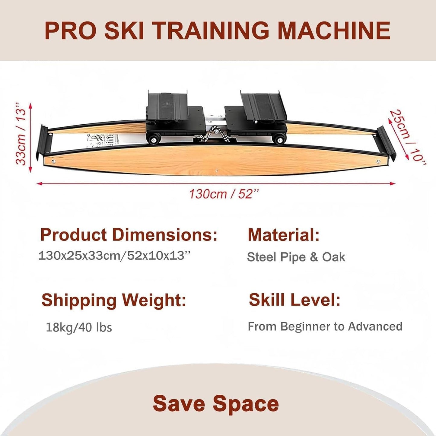 Indoor Ski Simulator Leg Exercise Equipment, Home Gym Workout Machine with Poles and Mats for Waist, Abdominal and Cardio Training
