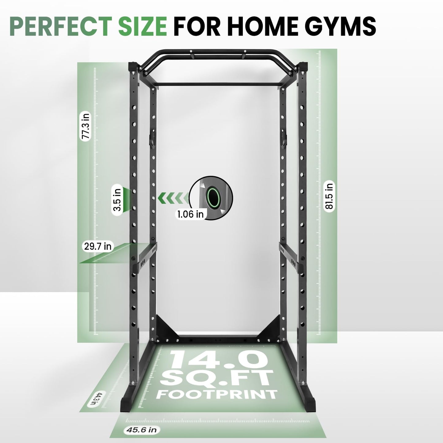 Space-Saving Power Cage for Small Home Gym, 1200 LBS Weight Capacity 2x2 Steel Squat Rack with Multi-Grip Pull Up Bar, Adjustable J-Hooks & Safety Bars for Full Body Workout, Smith Machine