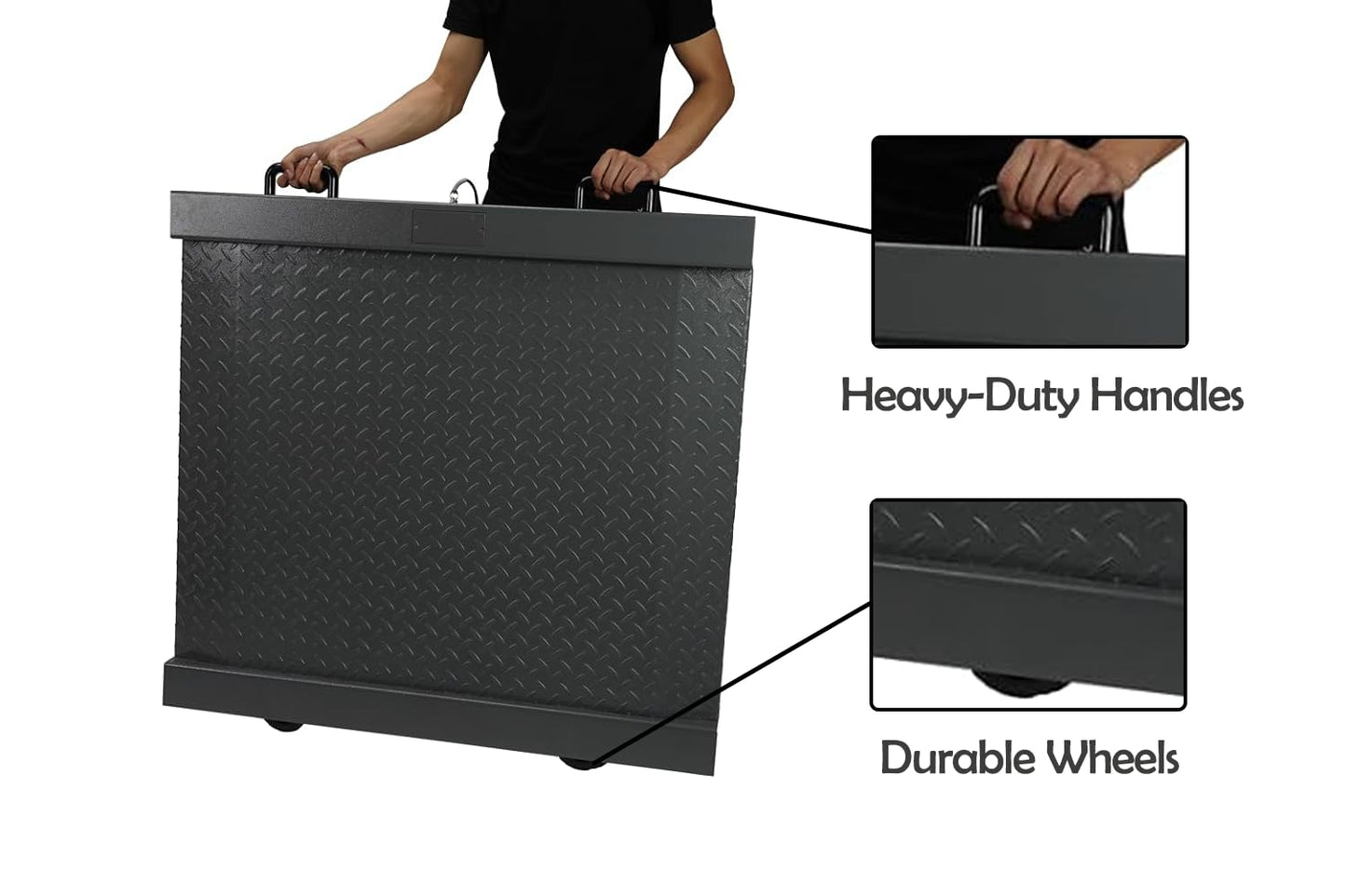 VisionTechShop MVD1 Drum Scale Low Profile Platform with Integral Lamps, 1000lb x 0.5lb / 500kg x 0.2kg, Handles and Wheels for Easy Portability, Large LCD Display with Backlight