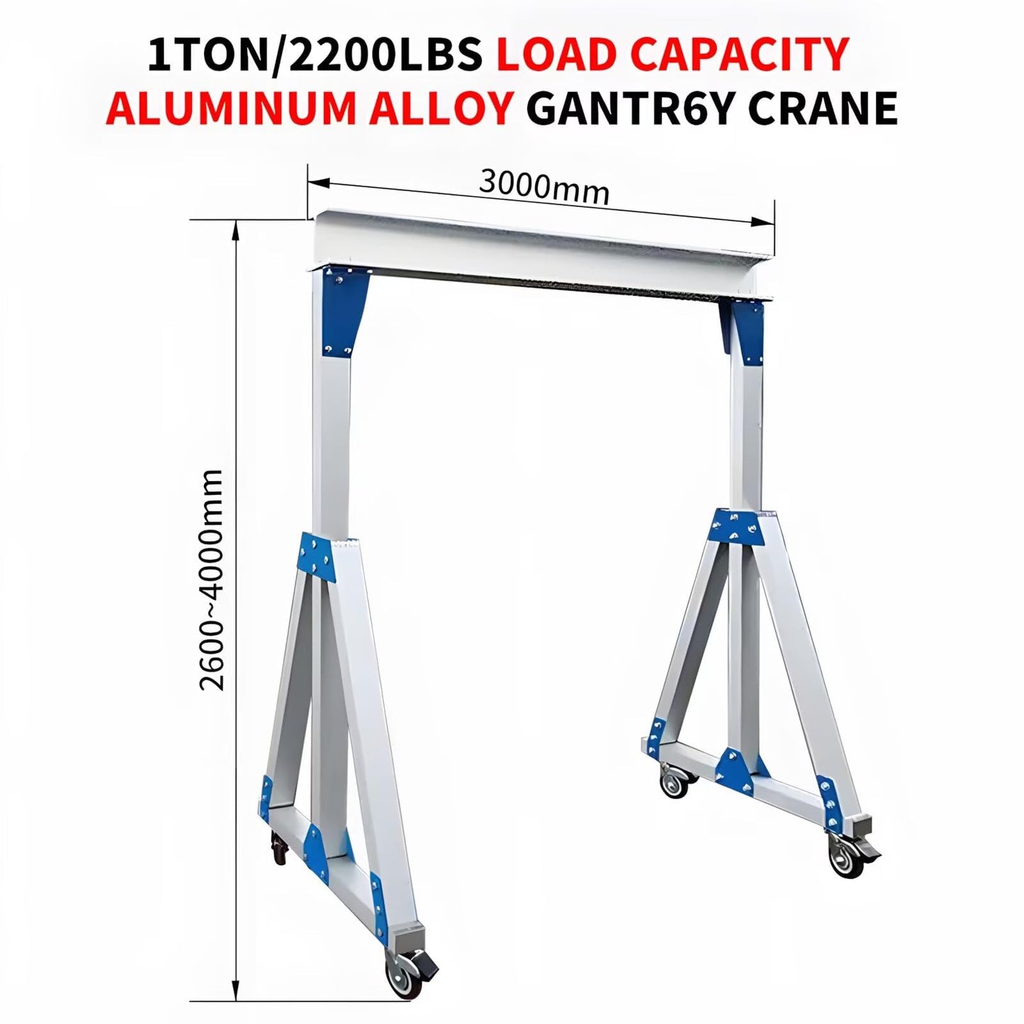 Portable Adjustable Gantry Crane, 3Ton/6600Lbs Aluminum Alloy Load Capacity, 13.1FT Outer Width 6.6~9.8FT Height, Easy Assembly Workshop Hoist Lifting Crane