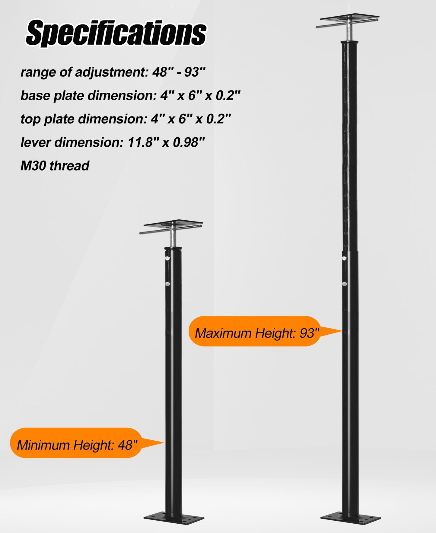 House Floor Jack for Foundation, 48"- 93" Height Range Lifting Shore and Jack Post, Telescoping Jack Basement House Jack Post Pole for Leveling, 18000 lbs Max Load Capacity