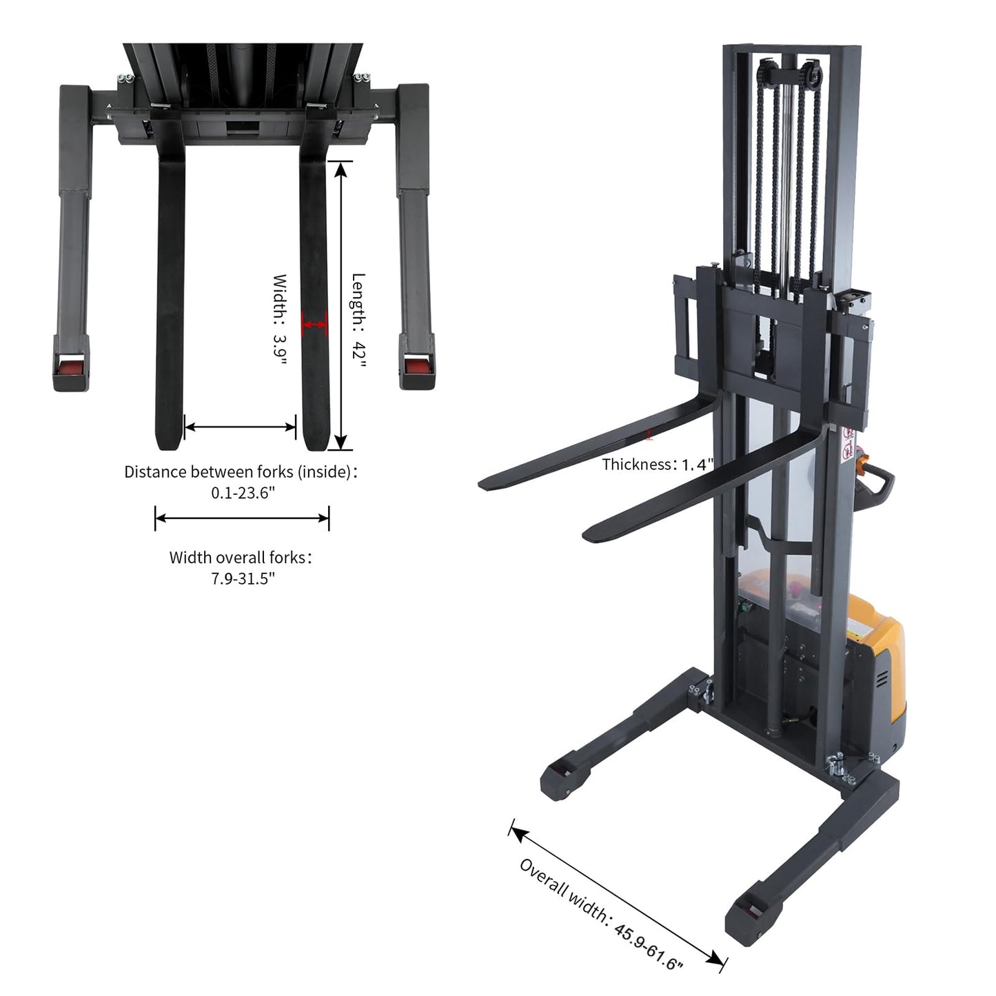 APOLLOLIFT Fully Powered Electric Stacker with Straddle Legs, 3300 lbs Capacity 98" Lift Height, Fully Electric Material Handling Lift Truck, with Adjustable Forks