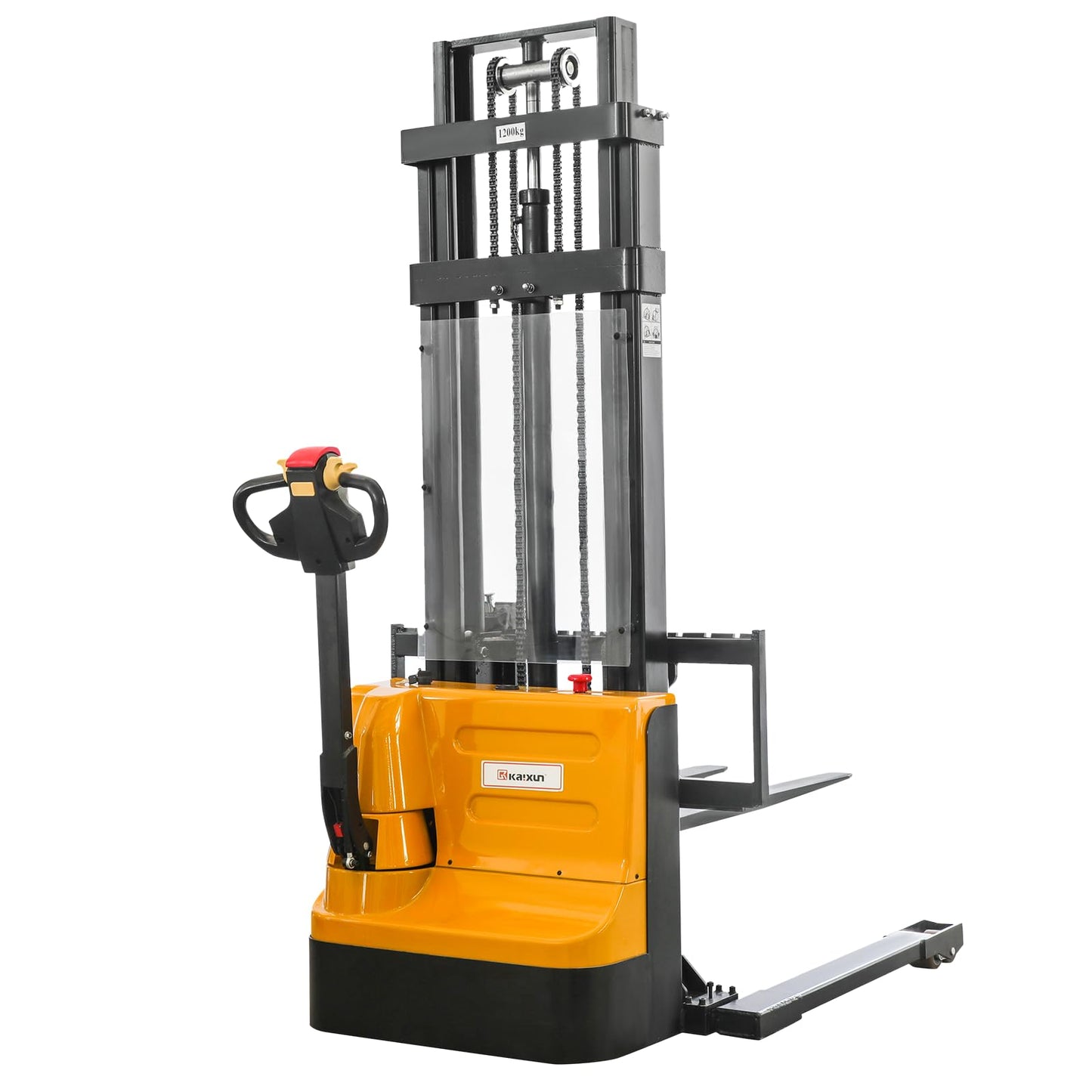 KAIXUN Full Powered Electric Walkie Stacker with Adjustable Straddle Legs – Material Handling Lift Truck 3300lbs Capacity 118'' Lifting Heights