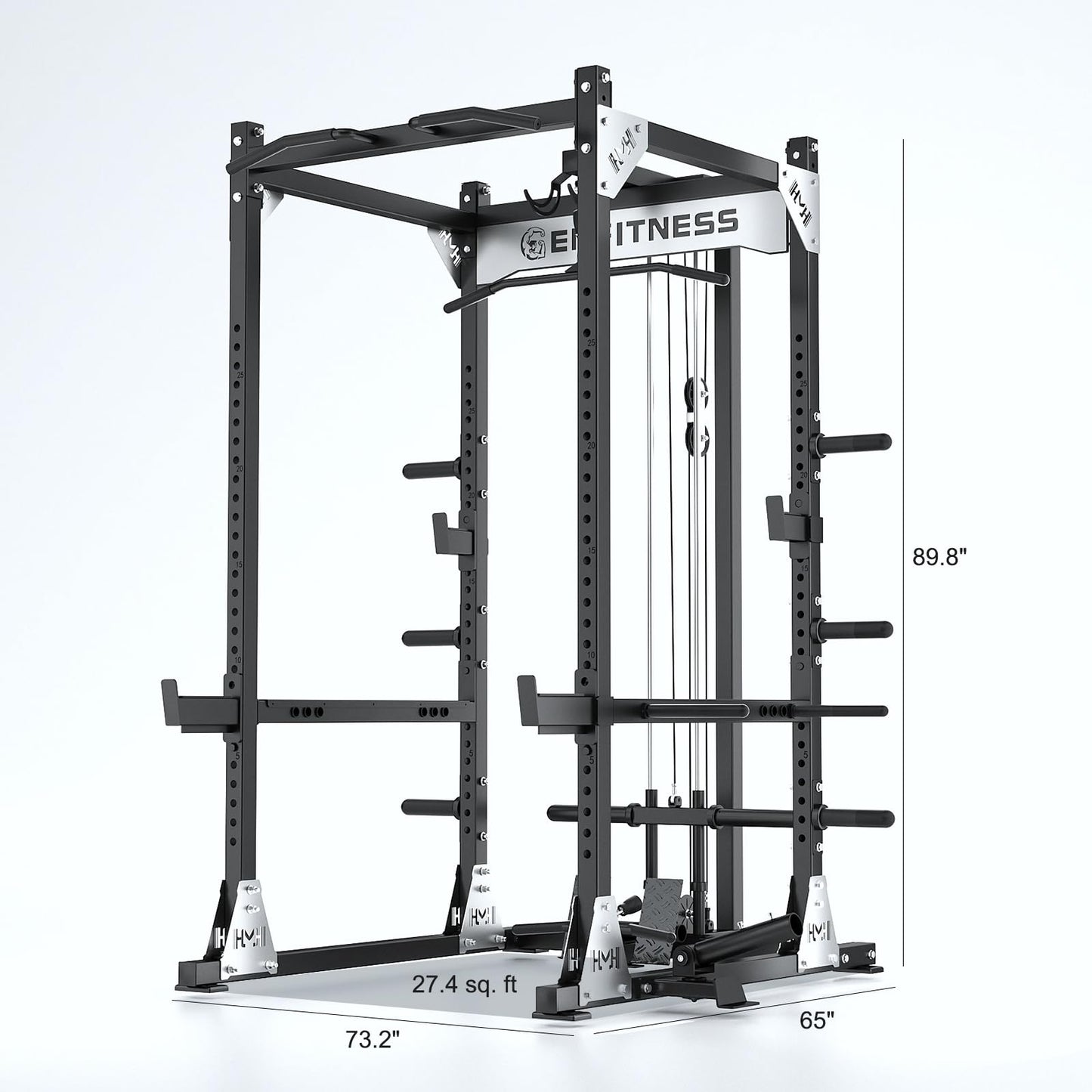 JZOPIDL X10 Power Cage with Optional LAT PullDown/Cable Crossover/Smith Machine System, 4000LB Squat Rack for Home & Garage Gym, with Weight Storage Rack and More Training Attachments
