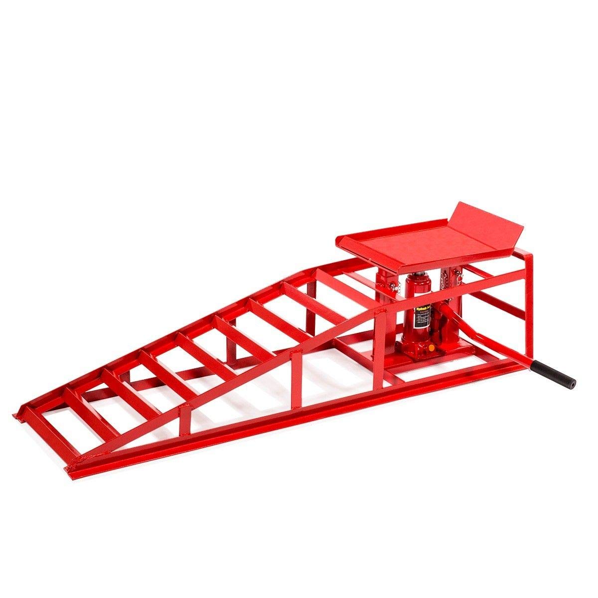 Stark 2 Pieces Auto Ramp Low Profile Car Lift Service Ramps Truck Trailer Garage Automotive Hydraulic Lift Repair Frame (Red)