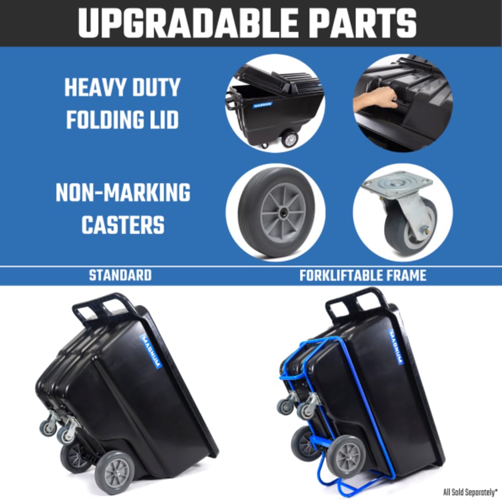 Magnum Tool Tilt Truck, 1/2 Cu. Yd. Capacity Dump Cart with Non-Marking 12” Wheels & 5” Casters & Forklift-able Frame for Jobsites, 850 lbs, Trash Cart with Wheels DUC12T-F-NM-02PK (2-Pack)