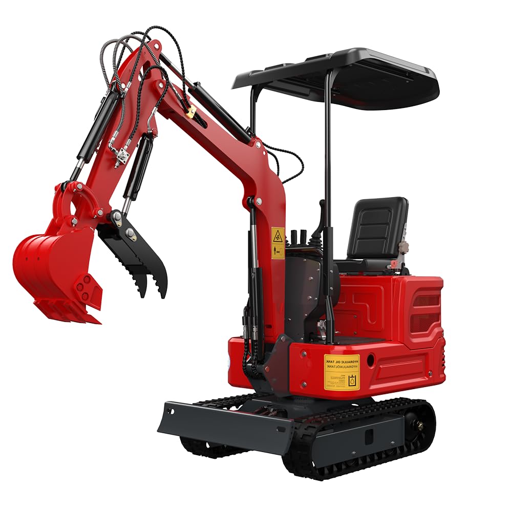 DS-16, 1.4 Tons KubotaDiesel Mini Excavator, w/Pilot System, Full Hydraulic System, Water Cooling, Hydraulic Thumb Clamp, Bucket, Palletfork,Work for Any Occasions, US in Stock red (red2)