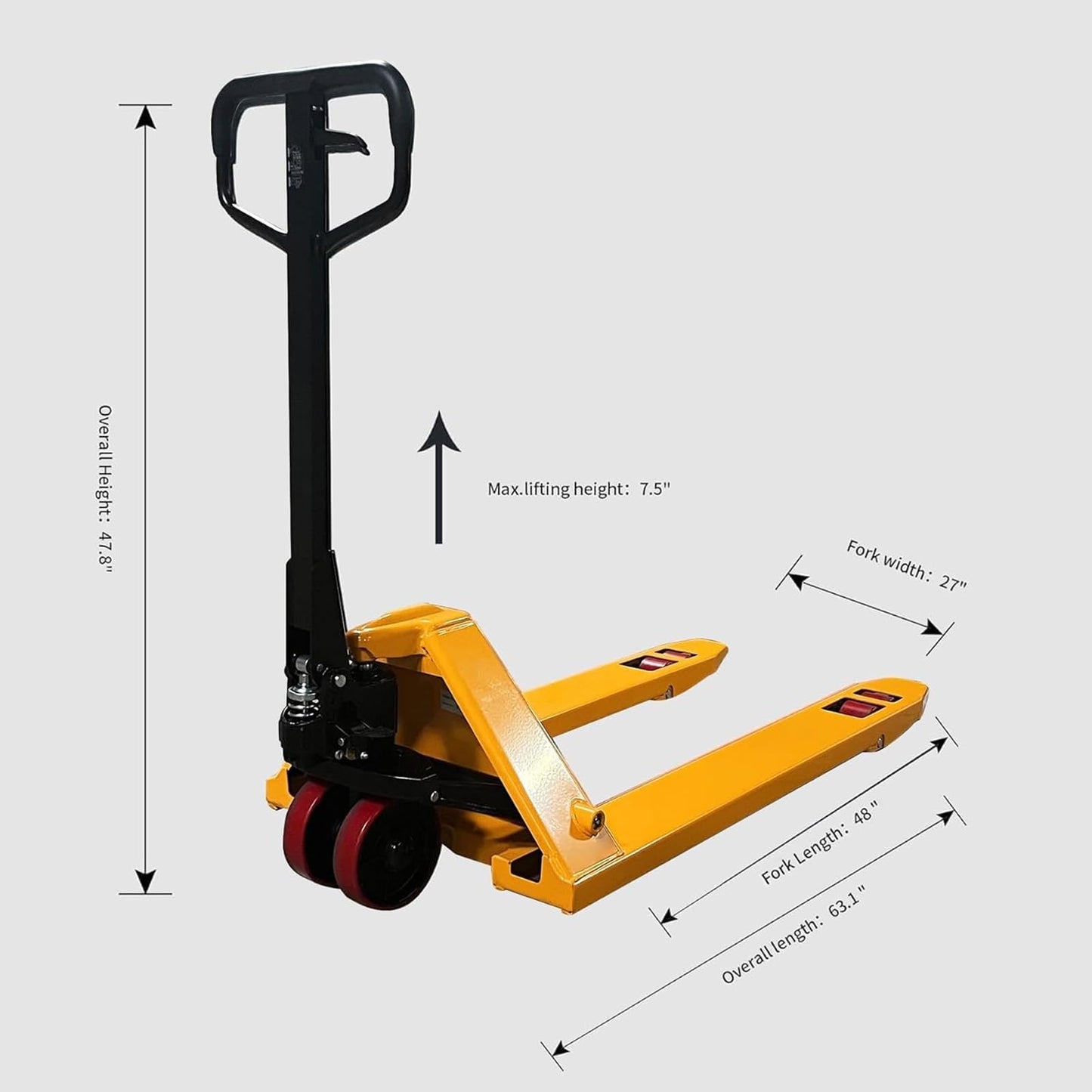Tory Carrier Manual Heavy Duty Pallet Jack/Truck 7700lbs Capacity 48" L×27" W