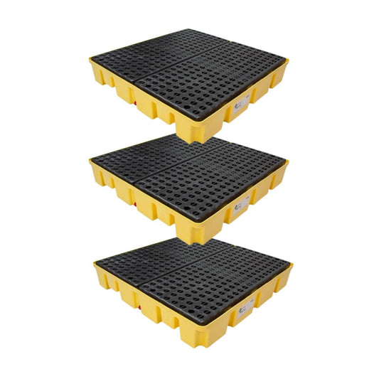 ENPAC 4 Drum Slim-Line Spill Pallet, 8000 Lb, 66-Gallon, with Forklift Pockets and Removable Grates, EPA/OSHA Compliant (3 Pack)