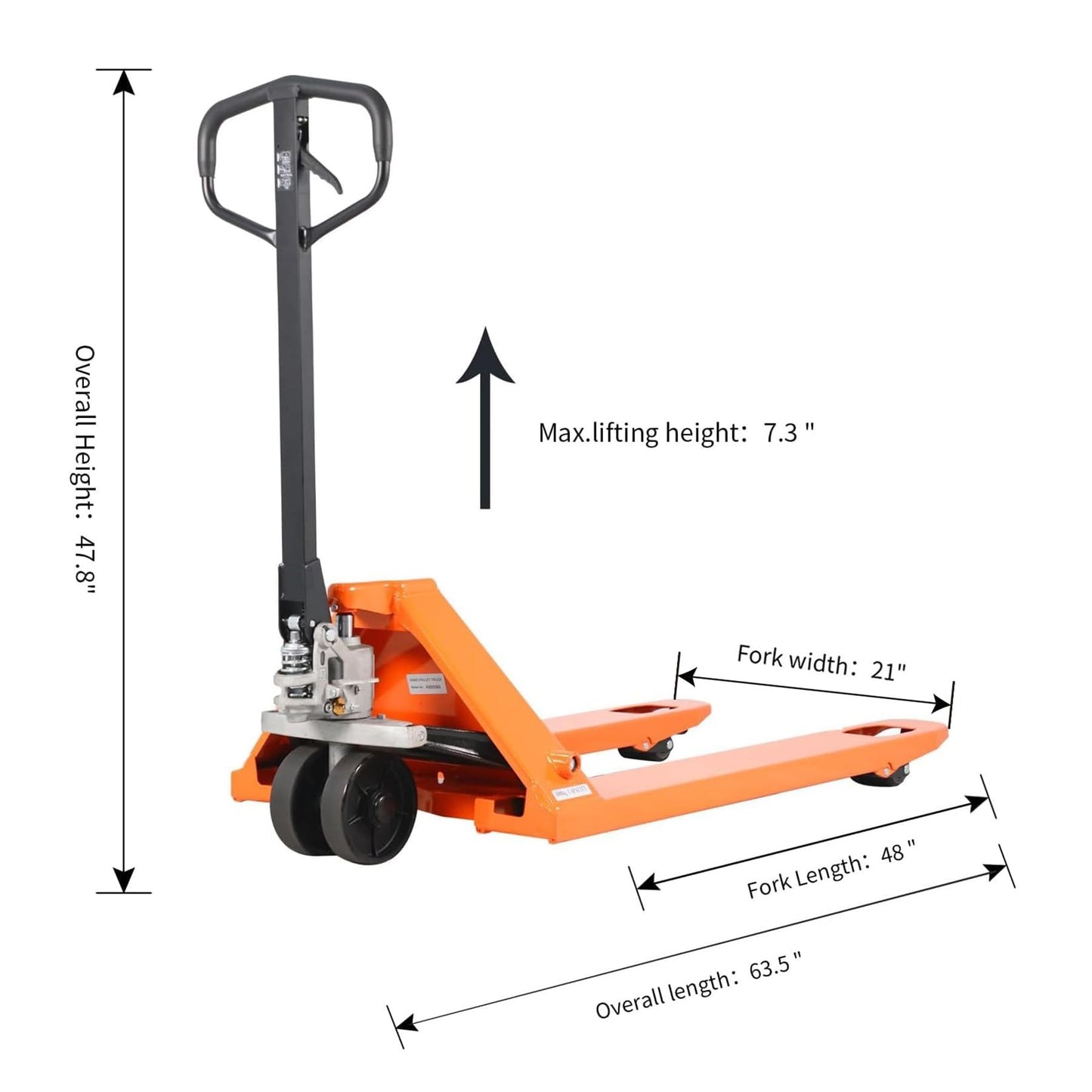 Tory Carrier Pallet Jack Truck 5500 lbs Capacity, 21" x 48" Forks, Heavy Duty Manual Pallet Truck with Non-Marking PU Wheels for Narrow Aisles Warehouse, Workshops
