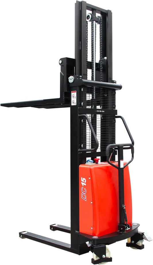 HPDMC 3300lbs Semi-Electric Pallet Stacker, 98" Lifting Height Wakie Stacker, Fixed Legs Material Lift with Adjustable Forks