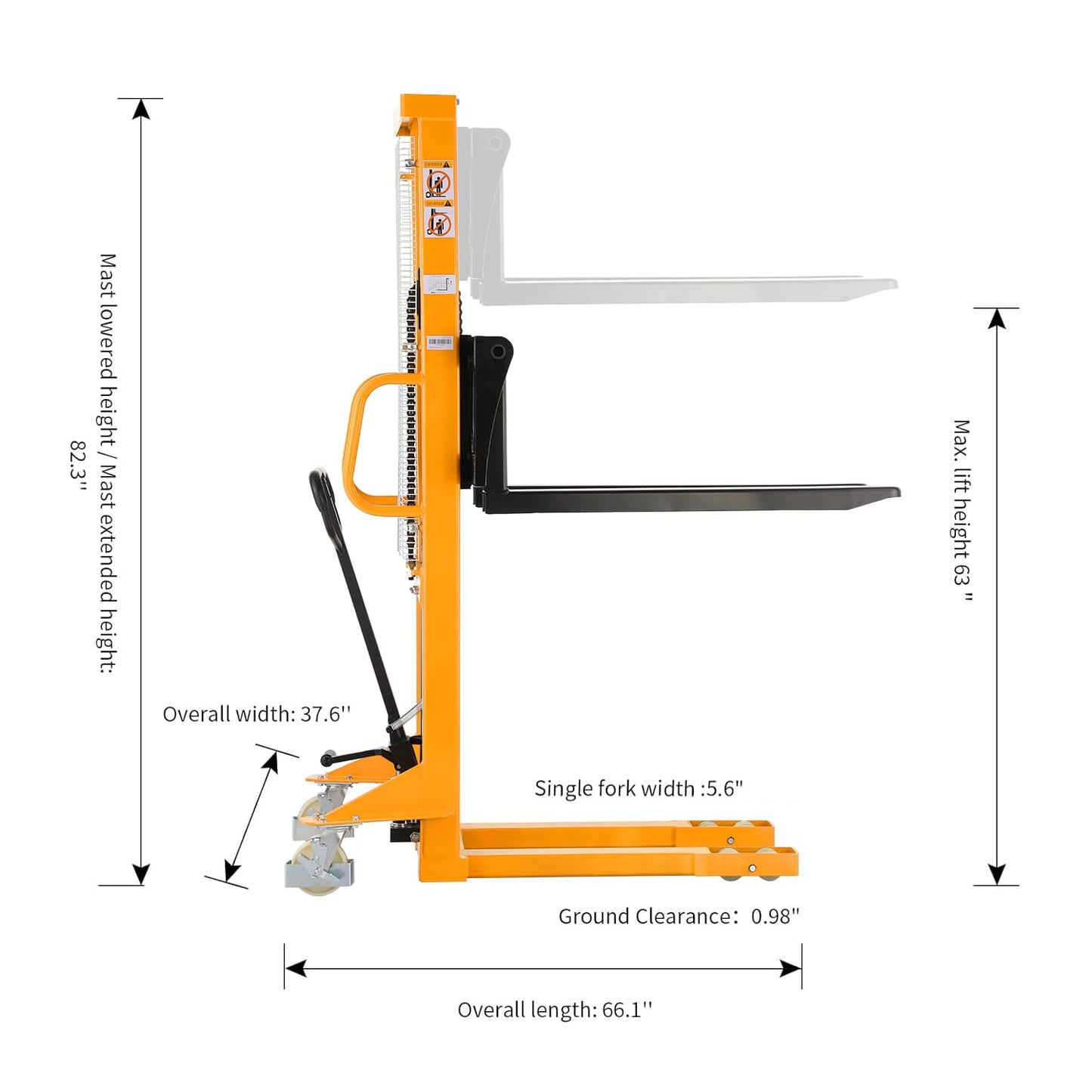 Aequanta Manual Pallet Fixed Leg Stacker Material Lifter Fix Legs Forklift 2200lbs Capacity 63" Lifting Height