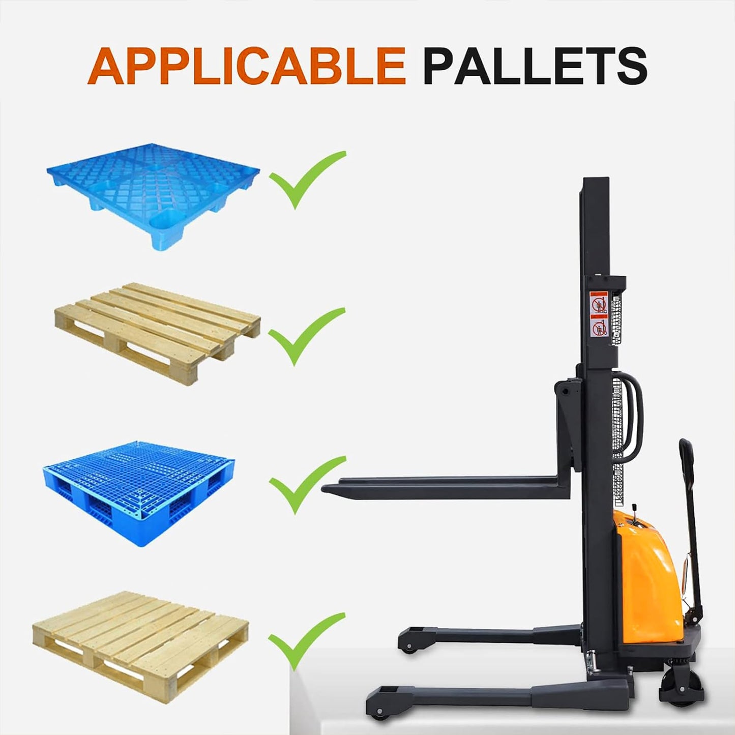 ToryCarrier Semi Electric Pallet Stacker Forklift with Straddle Legs Adjustable Forks 3300lbs Capacity 118" Lifting Height