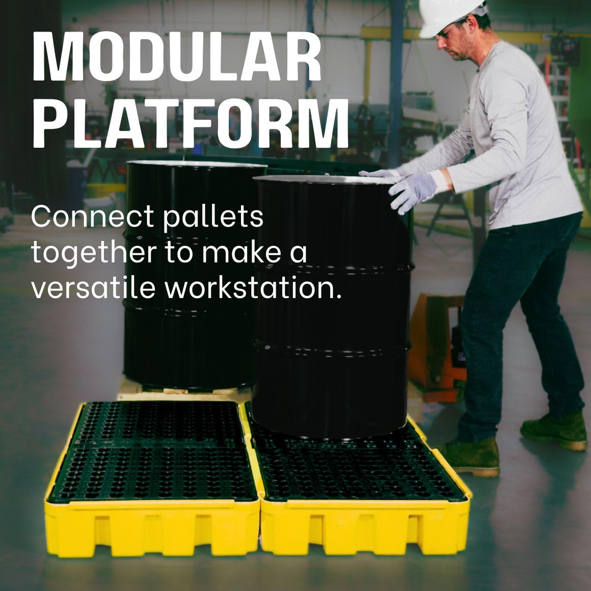 ENPAC 8 Drum Modular Spill Pallet Platform with Forklift Pockets, 96"x49"x6.5", 4000 lbs. Load Capacity Containment, 102-Gallon, Forkliftable, EPA/OSHA Compliant, Made in USA