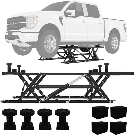 Portable Car Lift 5000 LBS, Heavy-Duty Carbon Steel Auto Lift Jack for Garage & Shop, Adjustable Height 5.67 in-26.8 in, with Extension Plates & Safety Locks, Fits Trucks, SUVs, Sedans