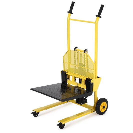 Hydraulic Material Lift with Steel Platform Board, 440lbs Capacity Pallet Truck Dolly, Lift Table, 36" Max Lift Winch Stacker, Multifunctional Hydraulic Hand Truck Fork Lift, Adjustable Forks