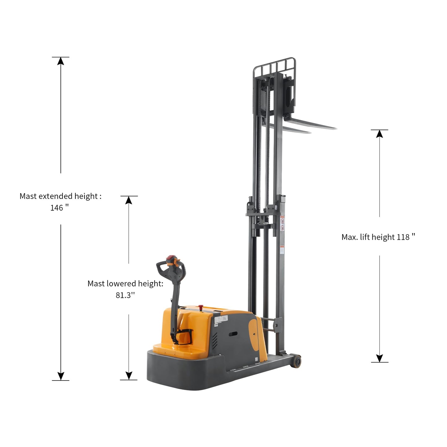 APOLLOLIFT Counterbalanced Electric Stacker, 3300Lbs Capacity 118inch Lift Height Powered Material Lift for Warehouses