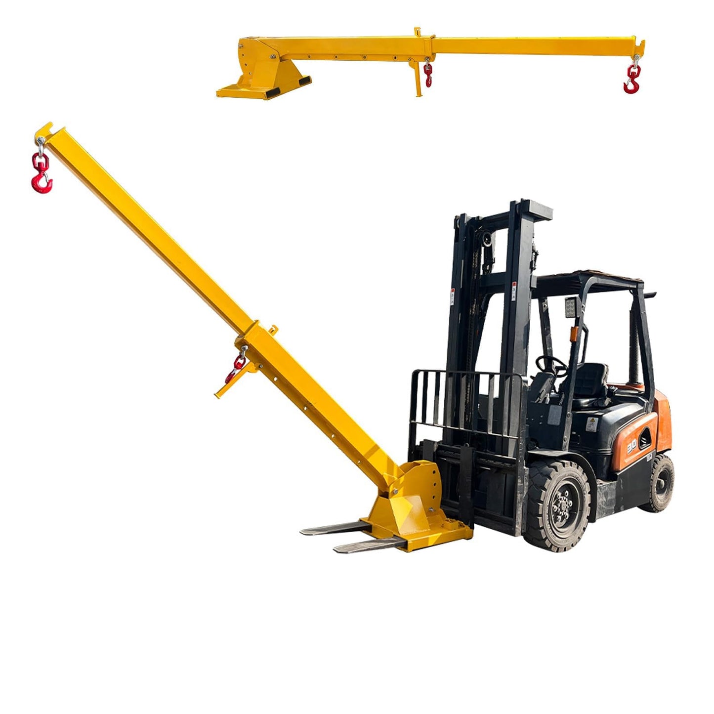 BREVELTION 2T Forklift Telescopic Boom Crane Jib, 4400lbs Capacity Mobile Crane Extendable Lifting Hoist Arm 7ft-12ft, 0-75° Adjustable Tilt Angle Attachments with Safety Hook for Towing Construction