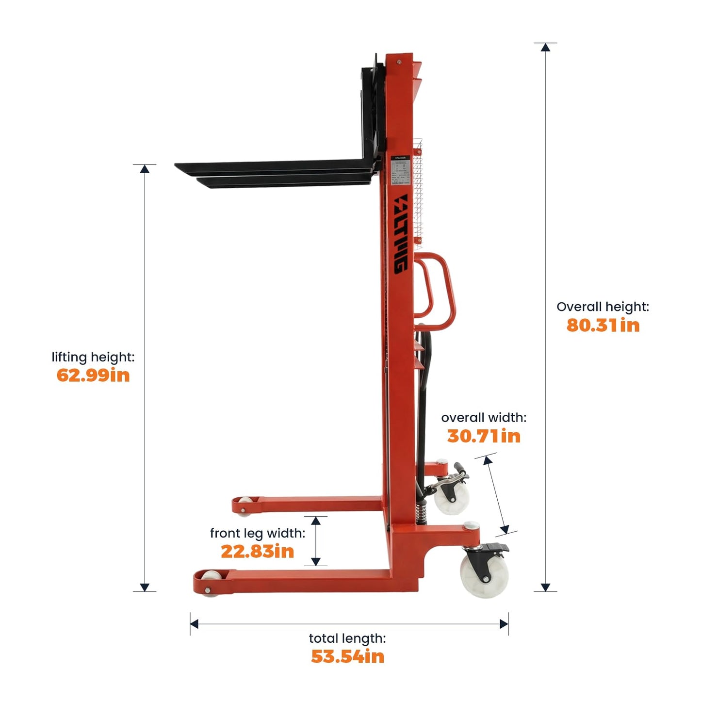 LTMG Manual Stacker Hand Pallet Forklift 2200 lbs Capacity Hydraulic Material Lift 62.99" Lift Height Multifunctional Pallet Truck Manual with Adjustable Forks