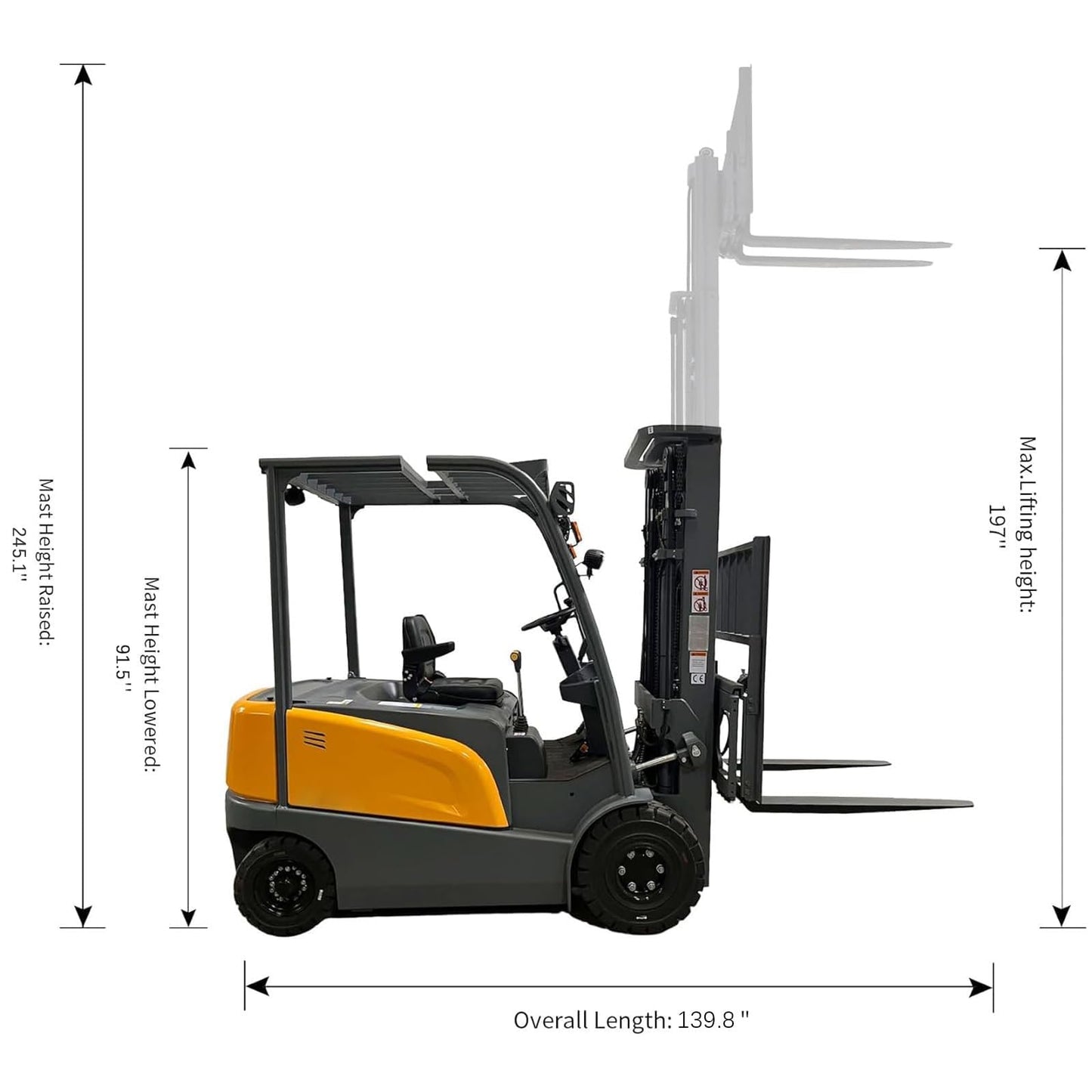 APOLLOLIFT 4-Wheel Electric Forklift Lead-Acid Battery Forklift 6600LBS 197" Lifting Height