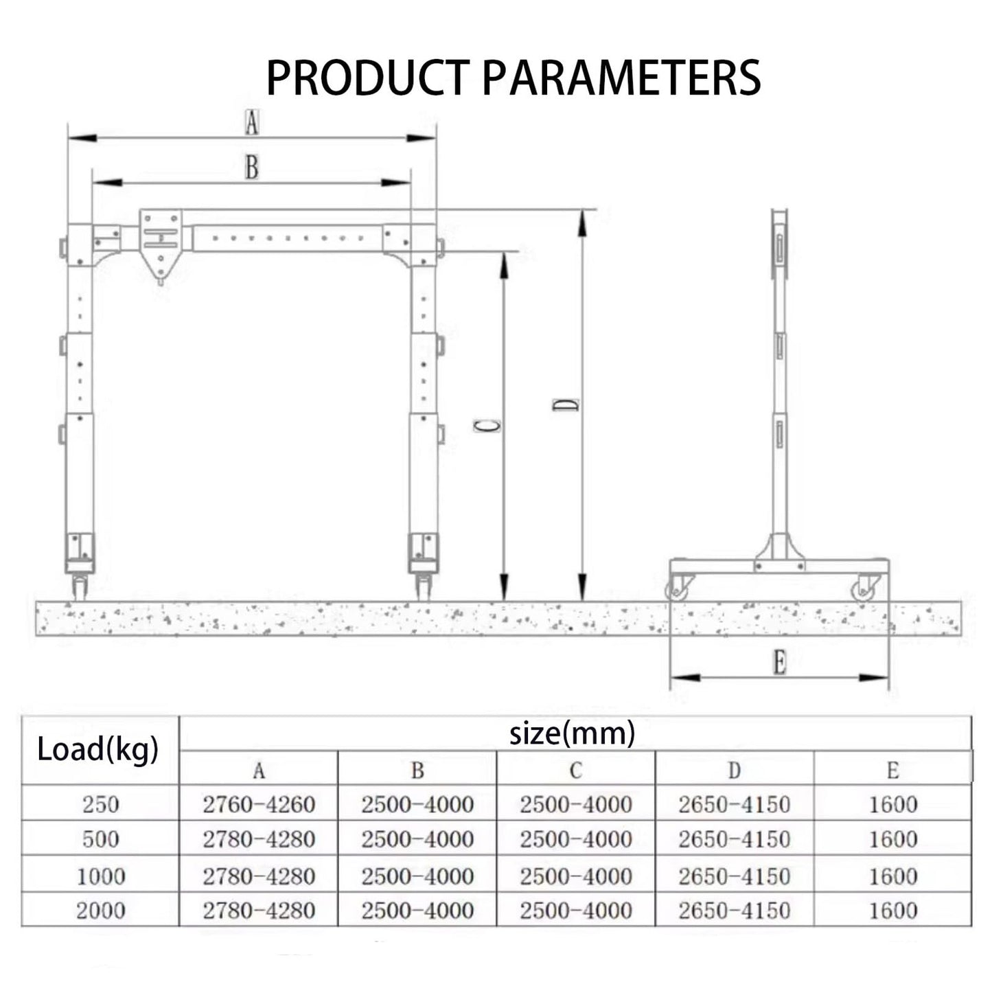 1000KG/2200LBS Load Aluminum Portable Gantry Crane, 8.2-13.1FT Height/Width Adjustable Shop Lift Hoist for Difficult Terrain and Confined Spaces